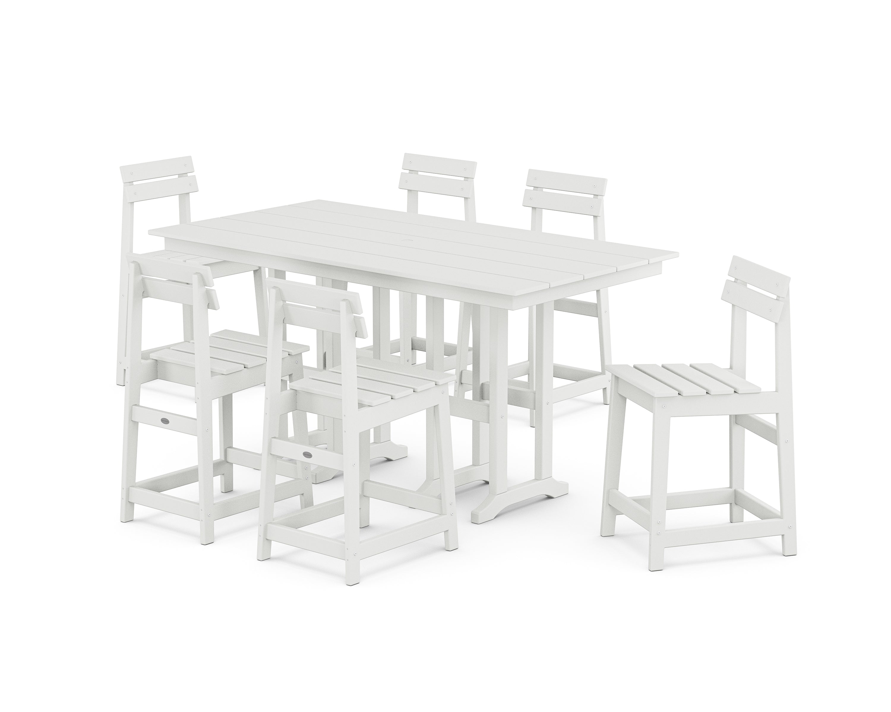 POLYWOOD Modern Studio Plaza Counter Chair 7-Piece Set in White