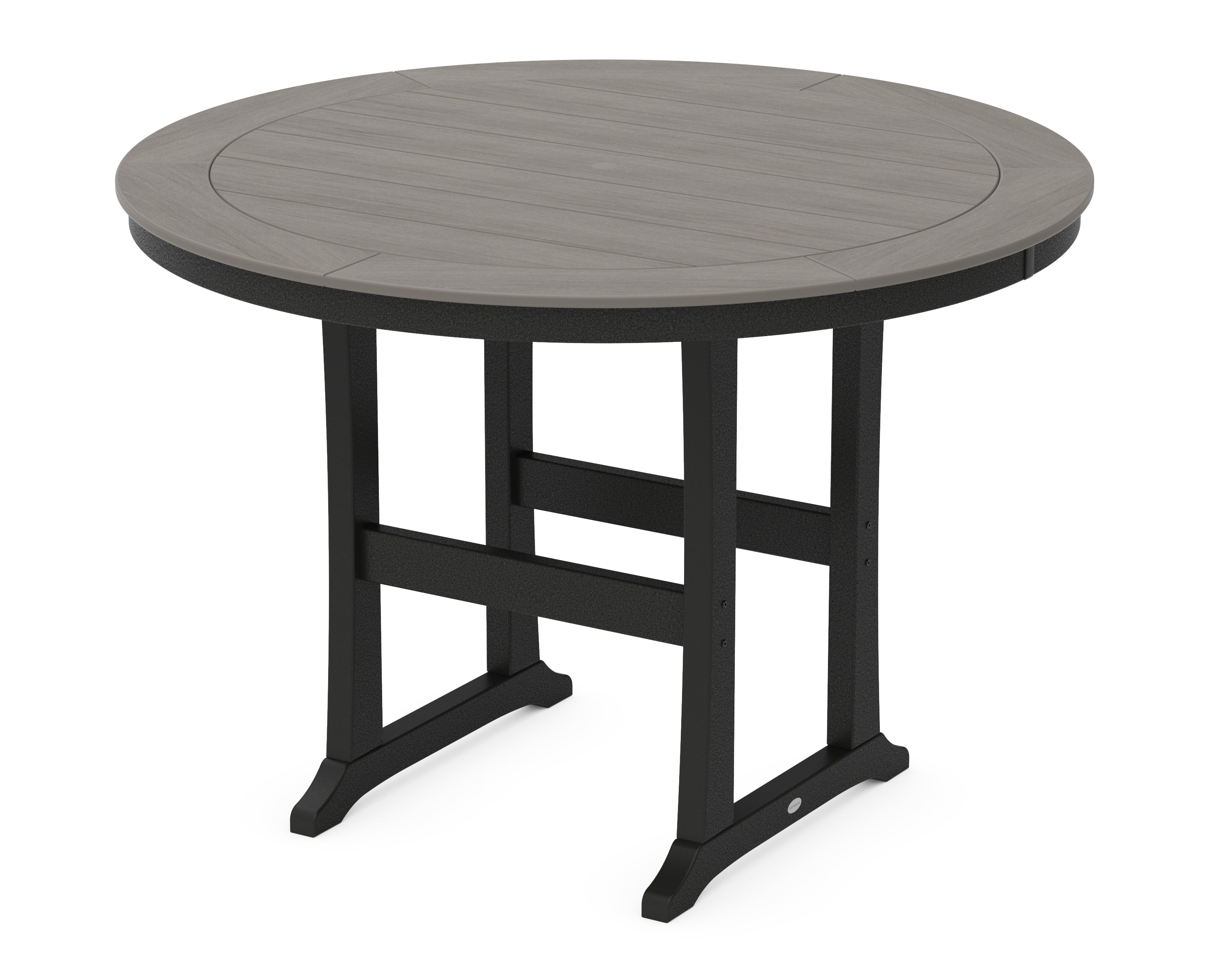 POLYWOOD Nautical Trestle 60” Round Bar Table in Black / Driftwood
