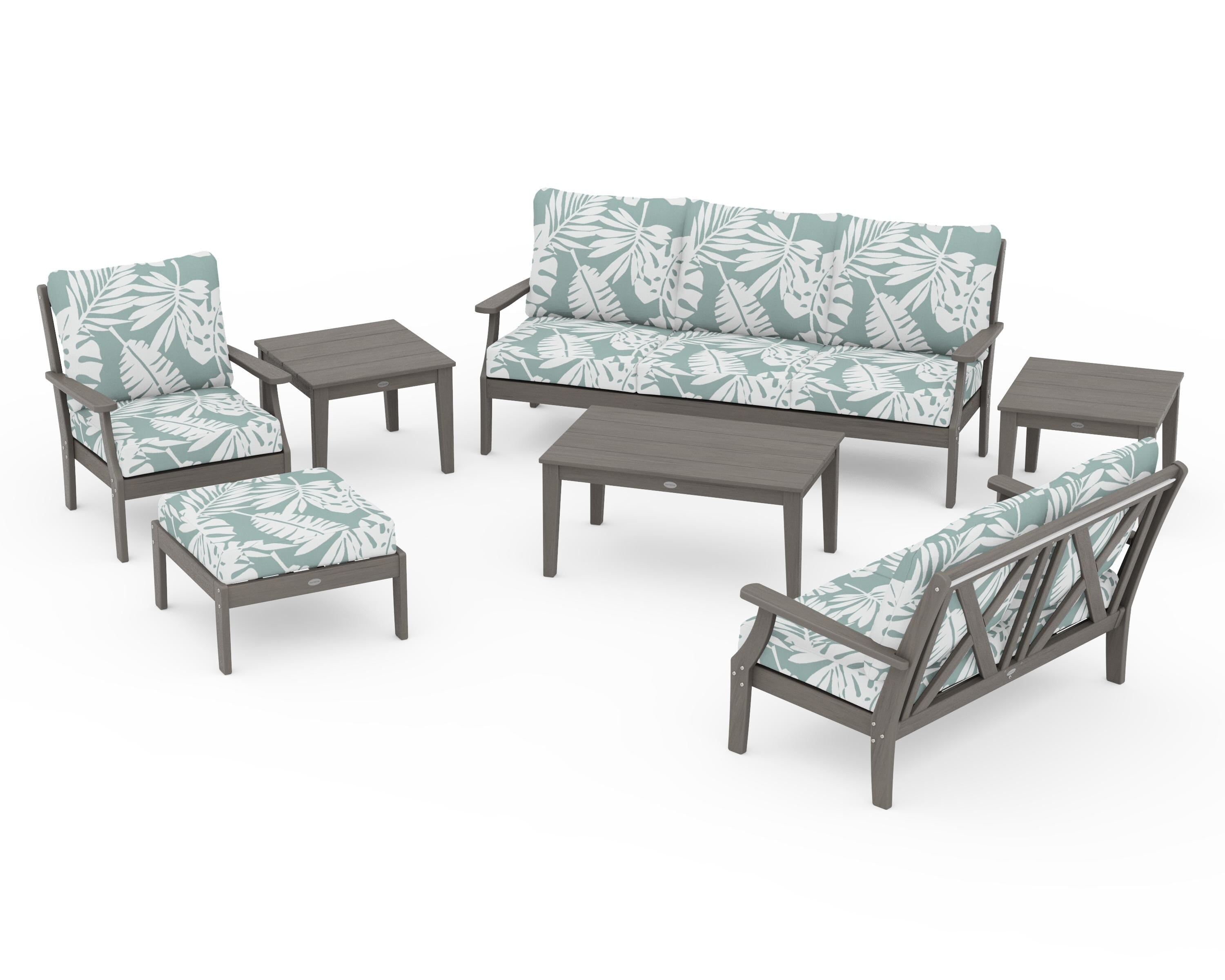 POLYWOOD Braxton 7-Piece Deep Seating Set in Driftwood / Leaf Glacier Spa