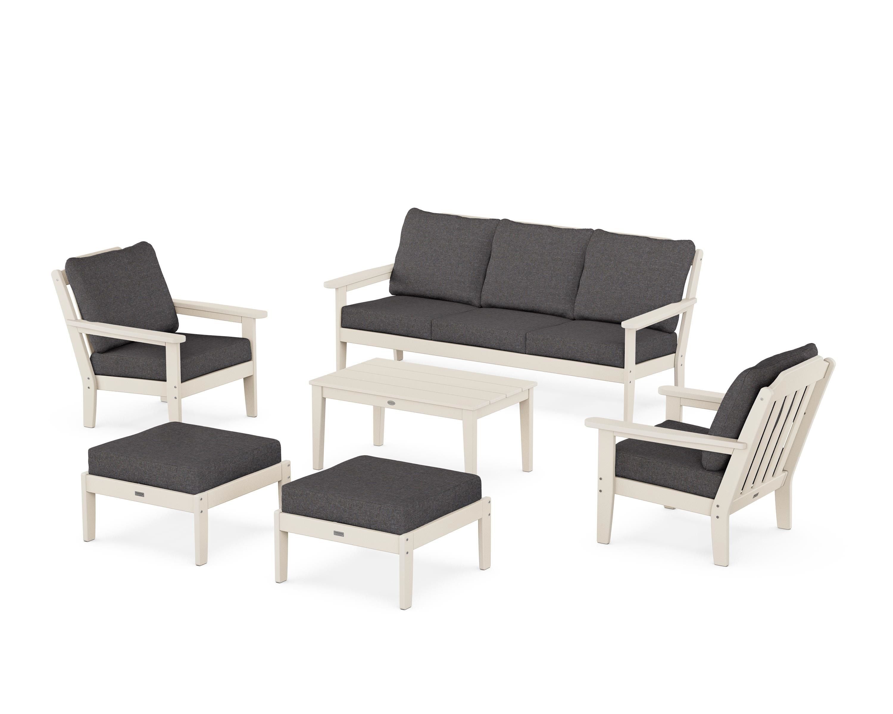 Country Living Cottage 6-Piece Lounge Sofa Set in Sand / Ash Charcoal