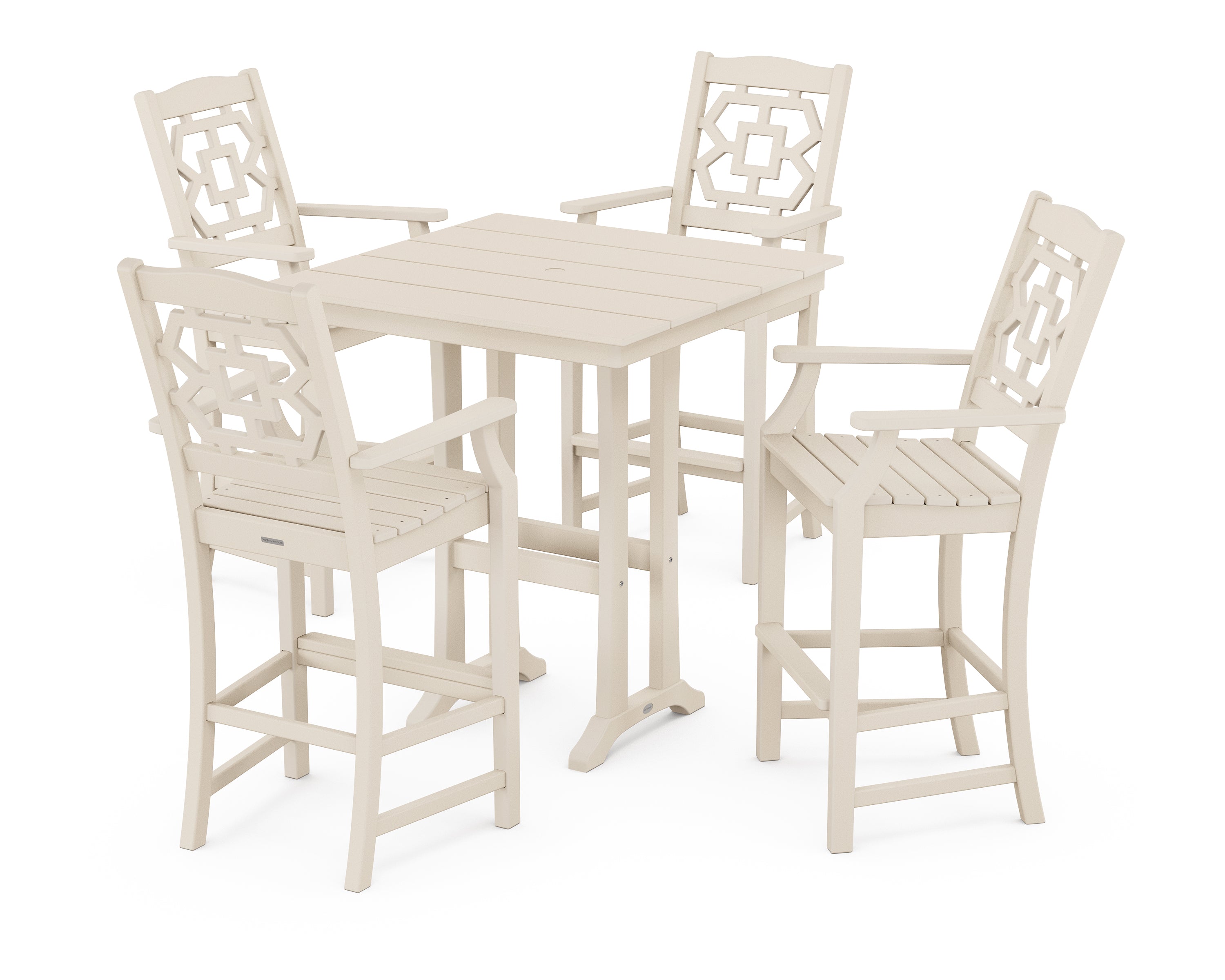 Martha Stewart by POLYWOOD® Chinoiserie 5-Piece Farmhouse Bar Set with Trestle Legs in Sand