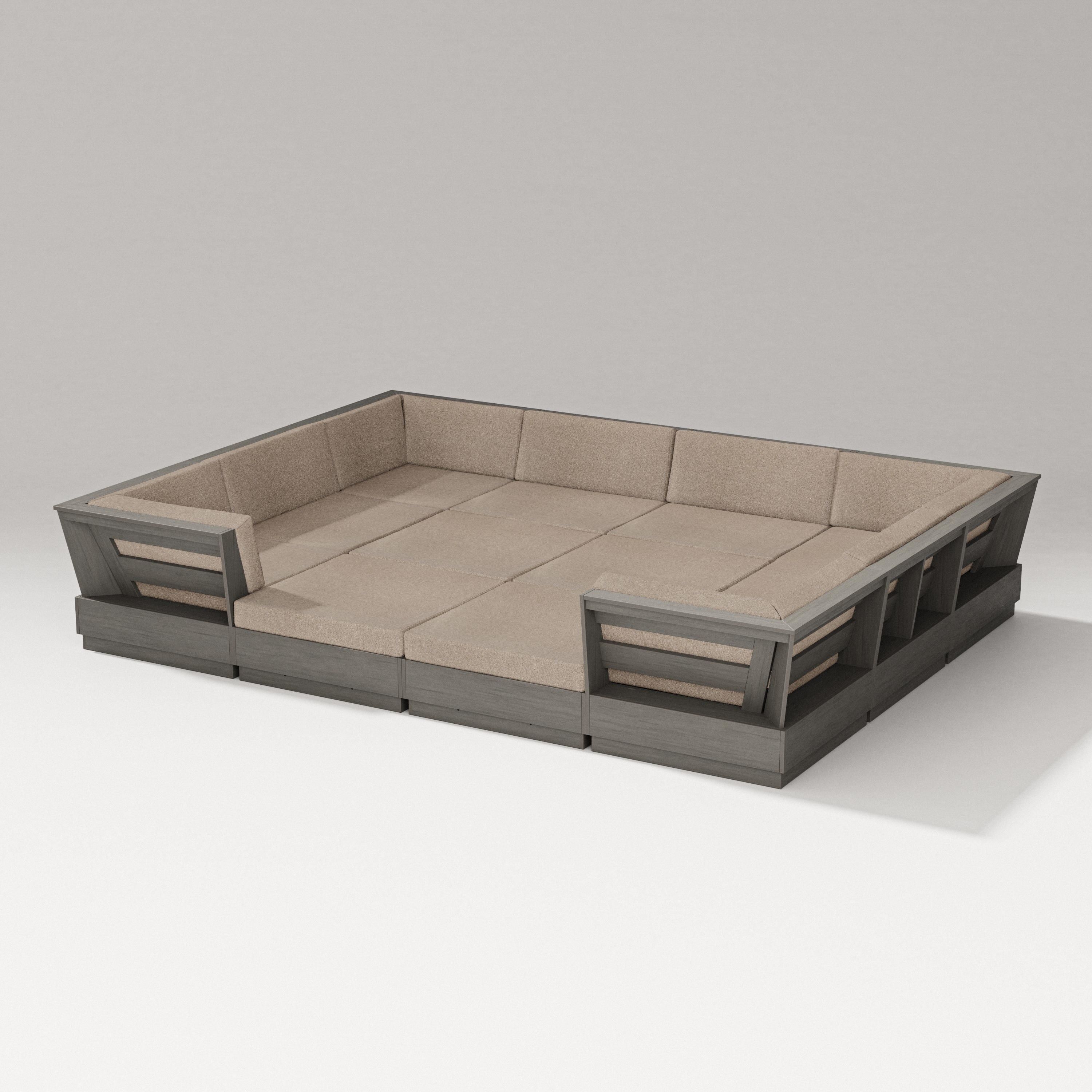 PW Designer Series Elevate 12-Piece Pit Sectional in Driftwood / Spiced Burlap