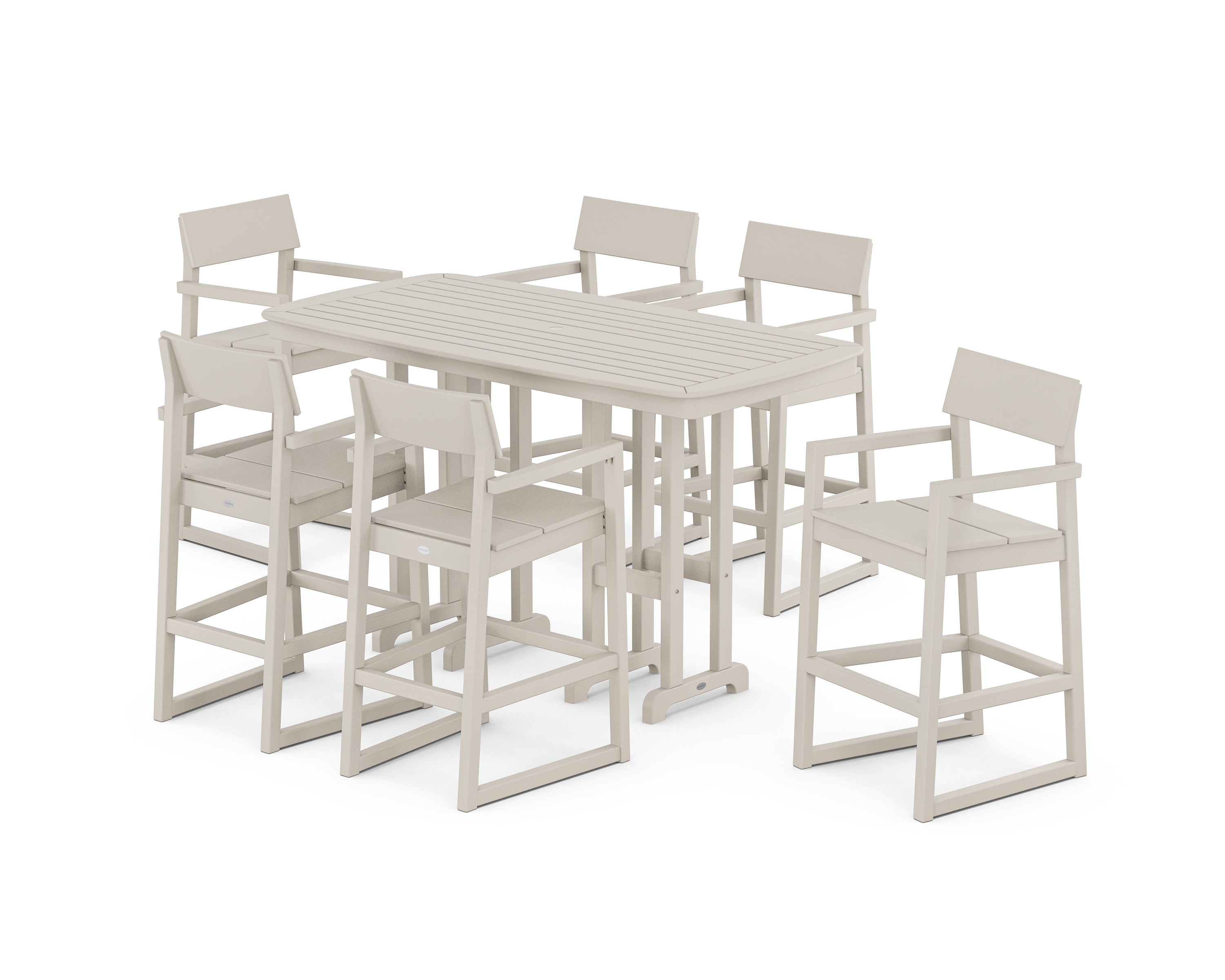 POLYWOOD EDGE Arm Chair 7-Piece Bar Set in Sand