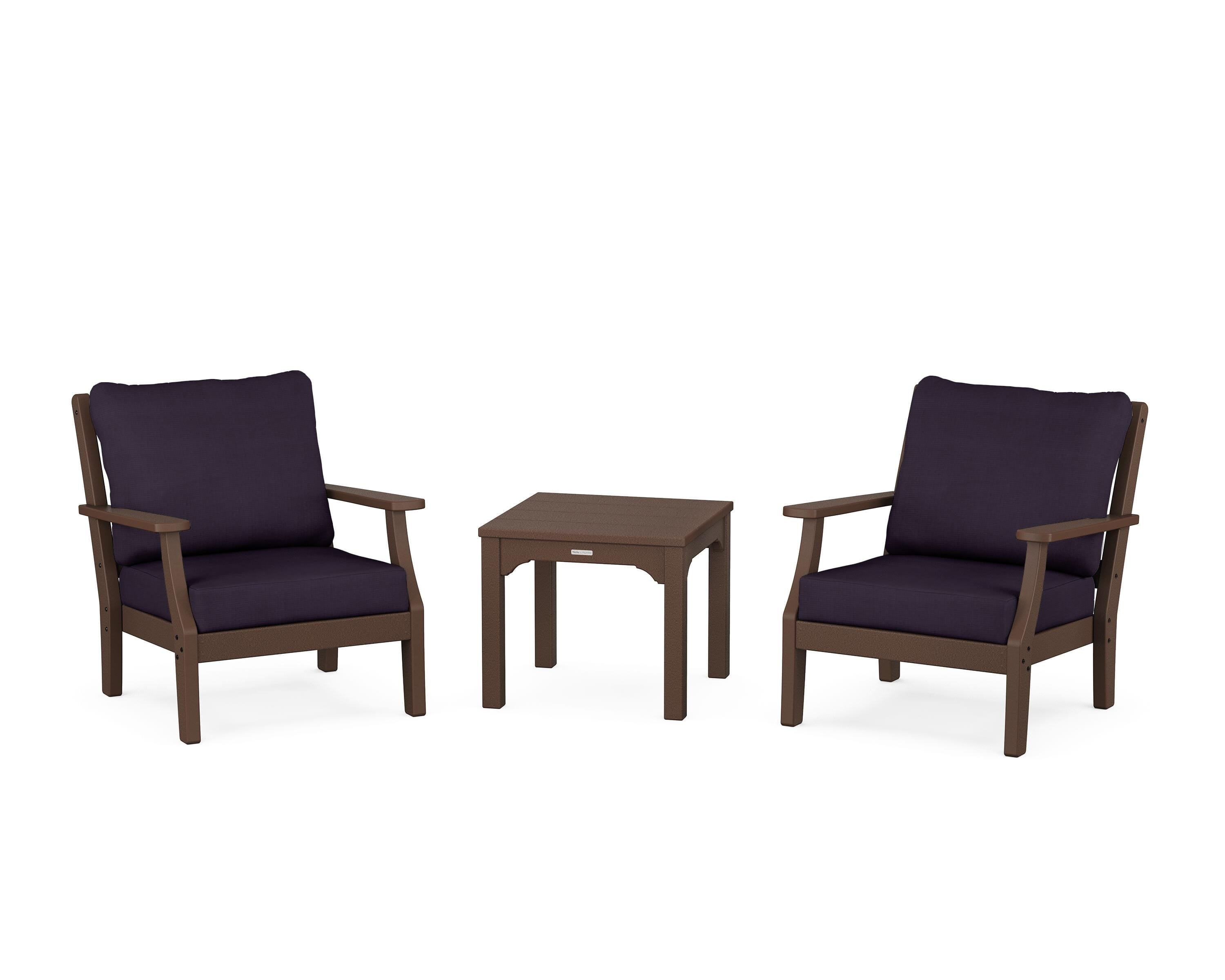 Martha Stewart by POLYWOOD Chinoiserie 3-Piece Deep Seating Set in Mahogany / Navy Linen