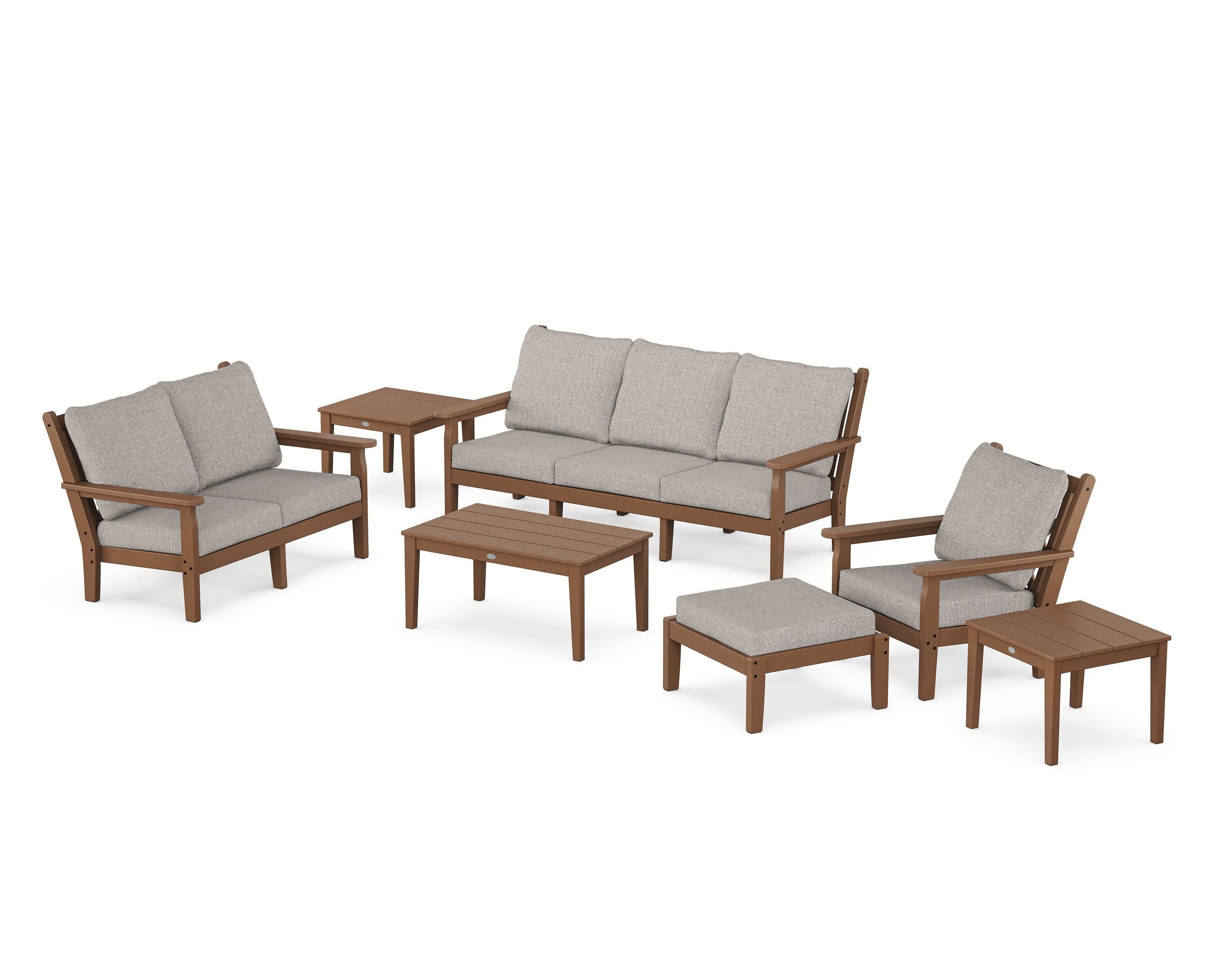POLYWOOD Chippendale 7-Piece Deep Seating Set in Teak / Weathered Tweed