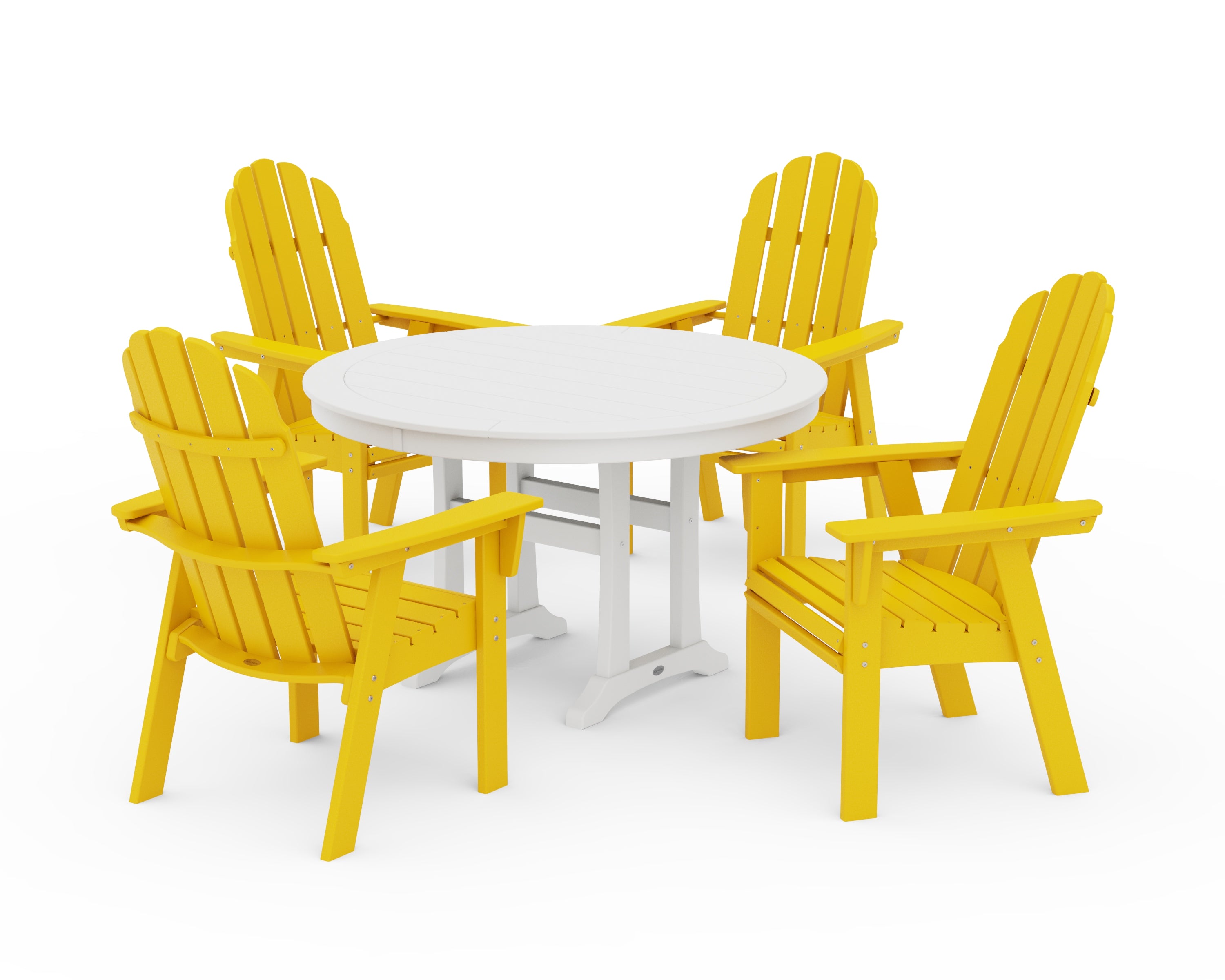 POLYWOOD Vineyard Curveback Adirondack 5-Piece Nautical Trestle Dining Set in Lemon / White