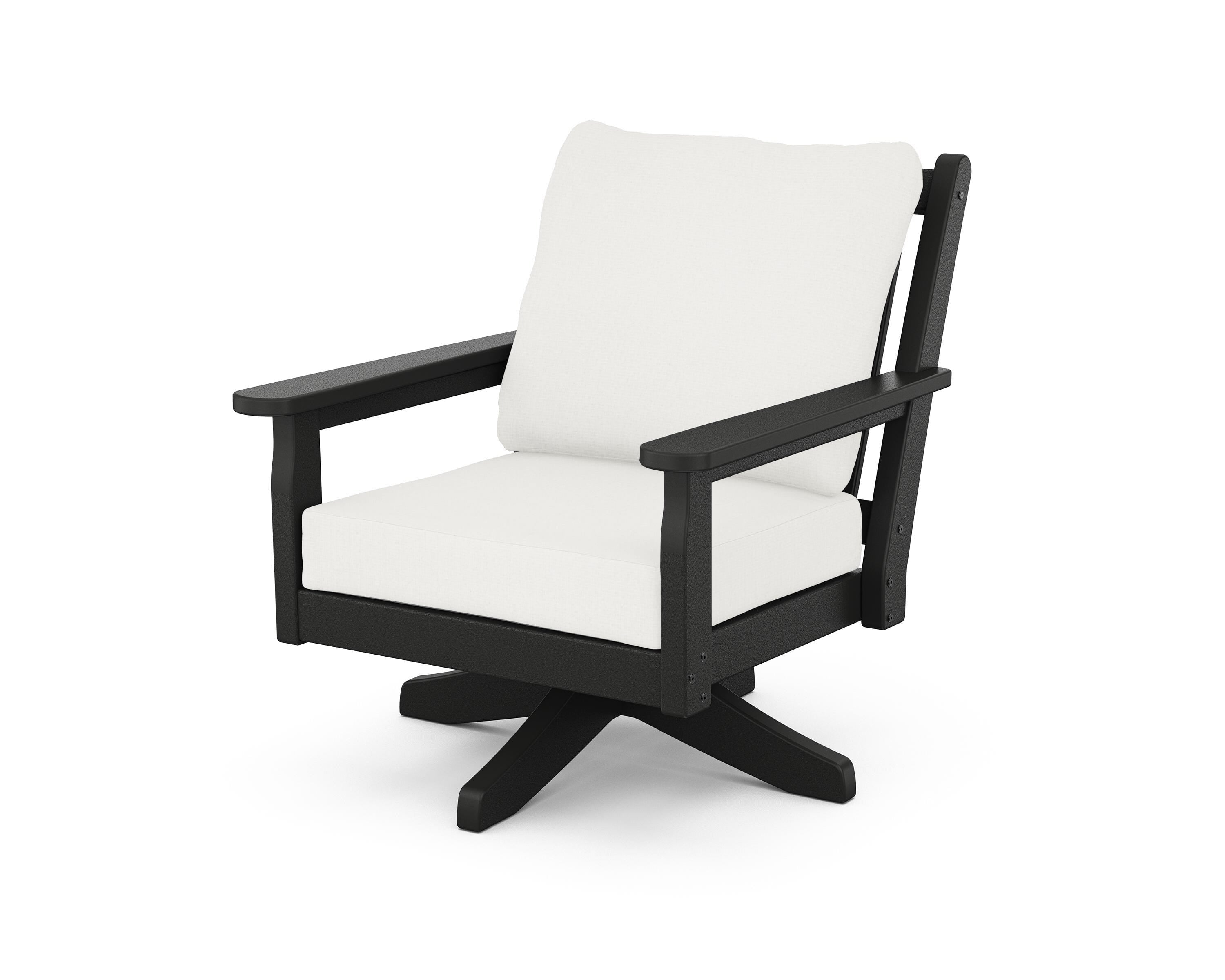 POLYWOOD Chippendale Deep Seating Swivel Chair in Black / Natural Linen