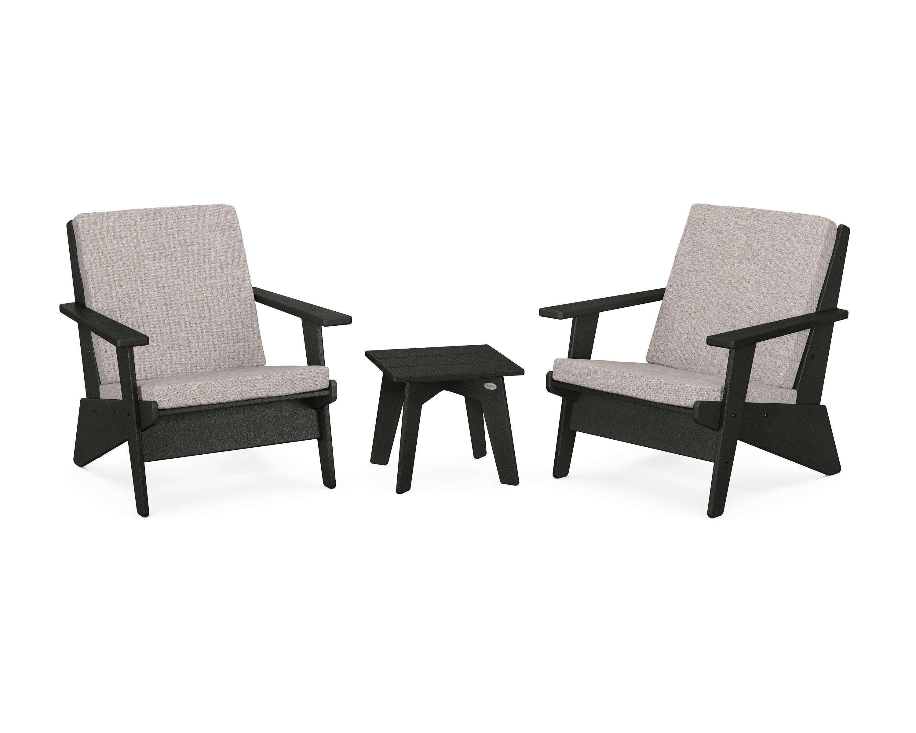 POLYWOOD Riviera Modern Lounge 3-Piece Set in Black / Weathered Tweed