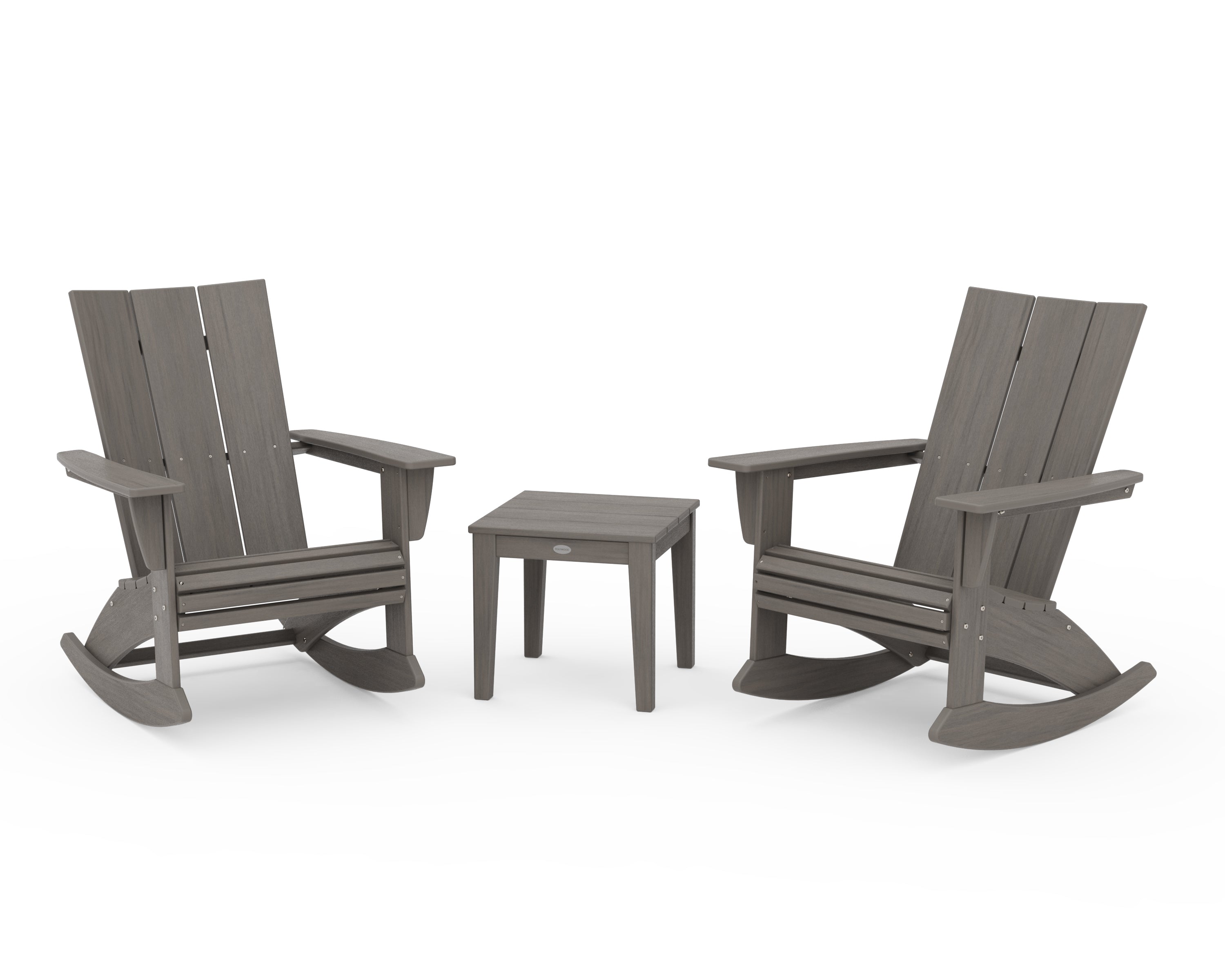 POLYWOOD Modern Curveback 3-Piece Adirondack Rocking Chair Set in Driftwood