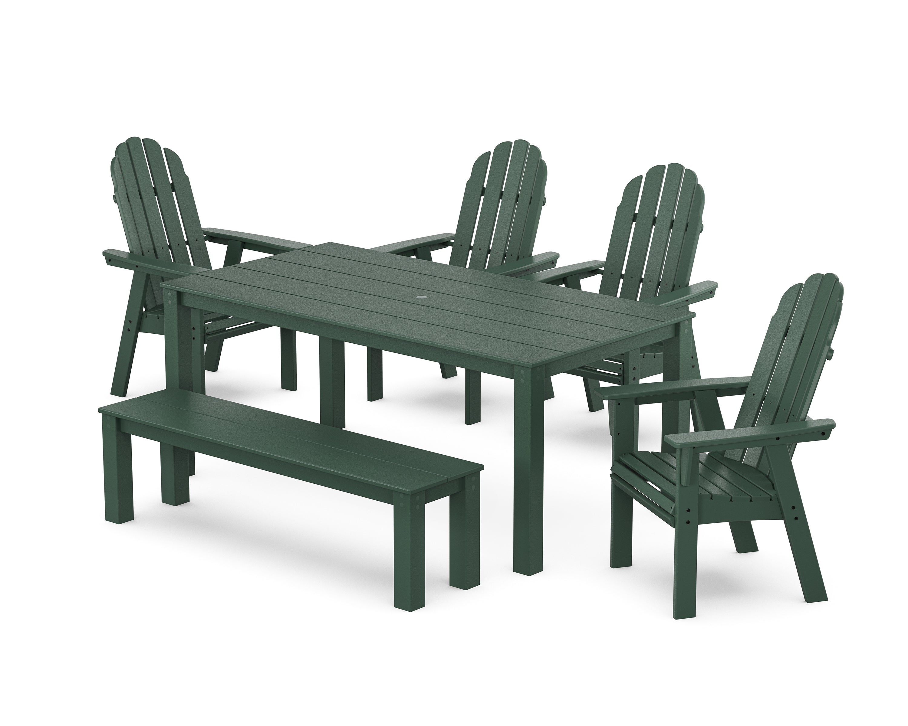 POLYWOOD Vineyard Curveback Adirondack 6-Piece Parsons Dining Set with Bench in Green