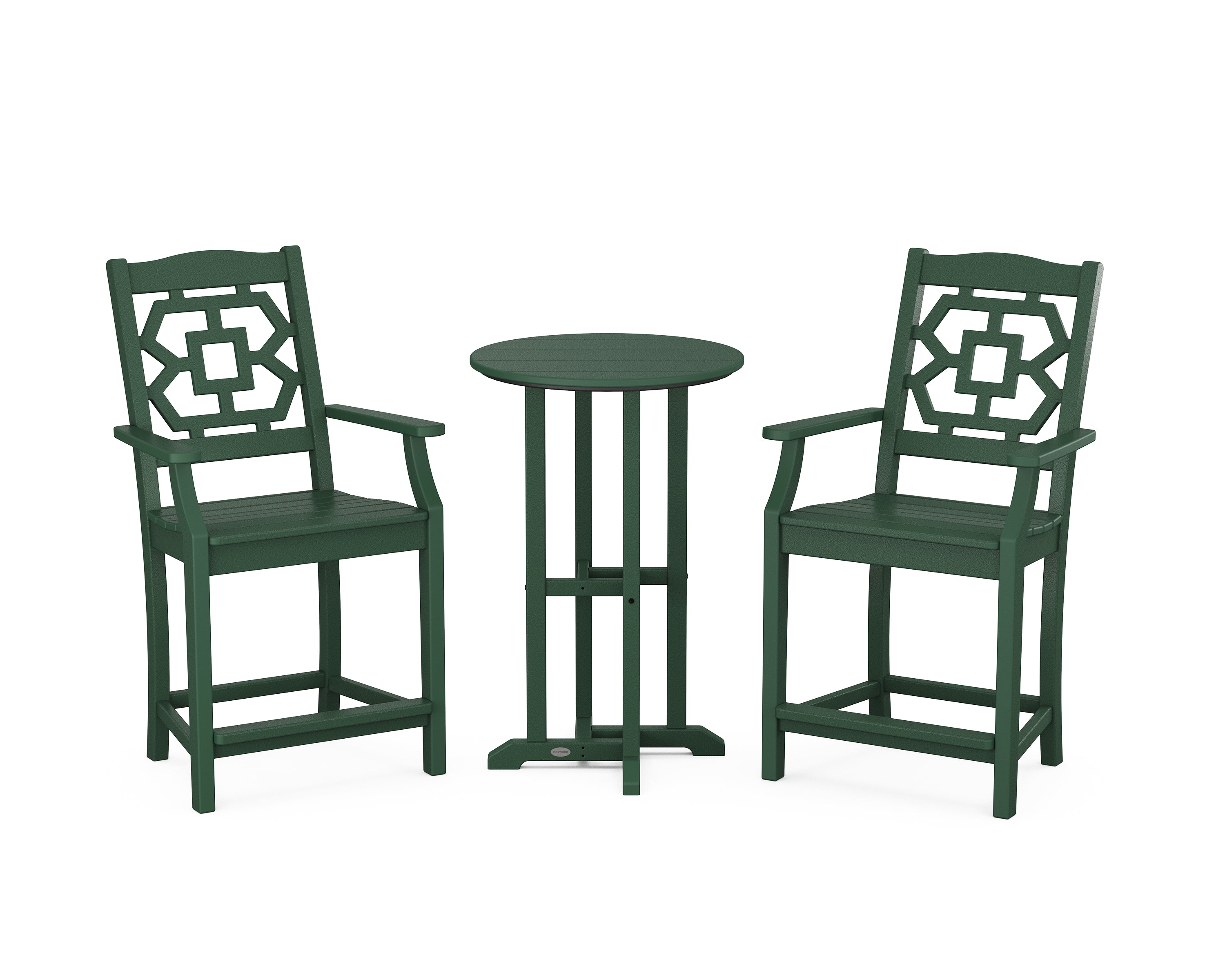 Martha Stewart by POLYWOOD Chinoiserie 3-Piece Farmhouse Bistro Counter Set in Green