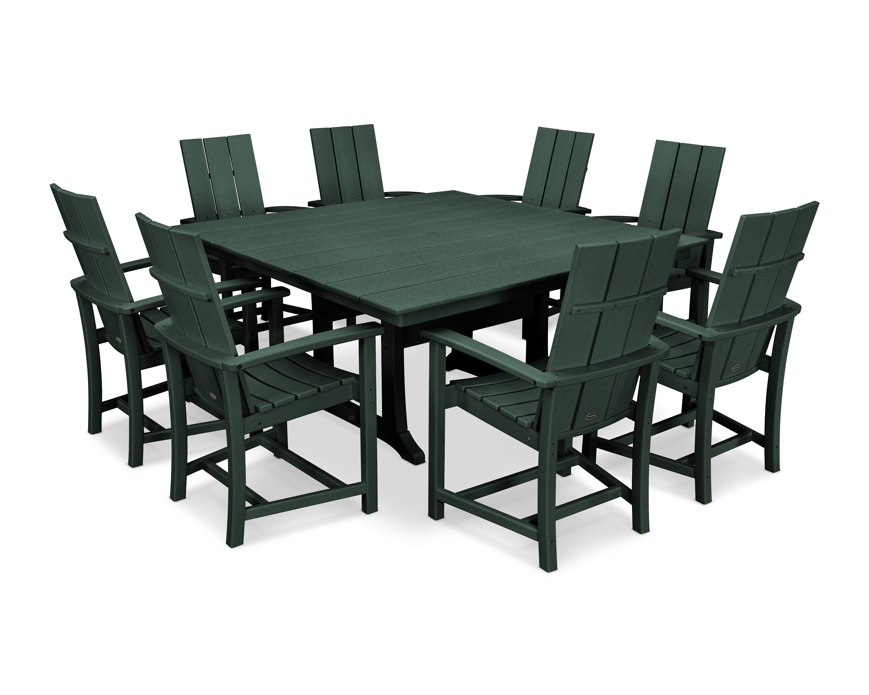 POLYWOOD® Modern Adirondack 9-Piece Farmhouse Trestle Dining Set in Green