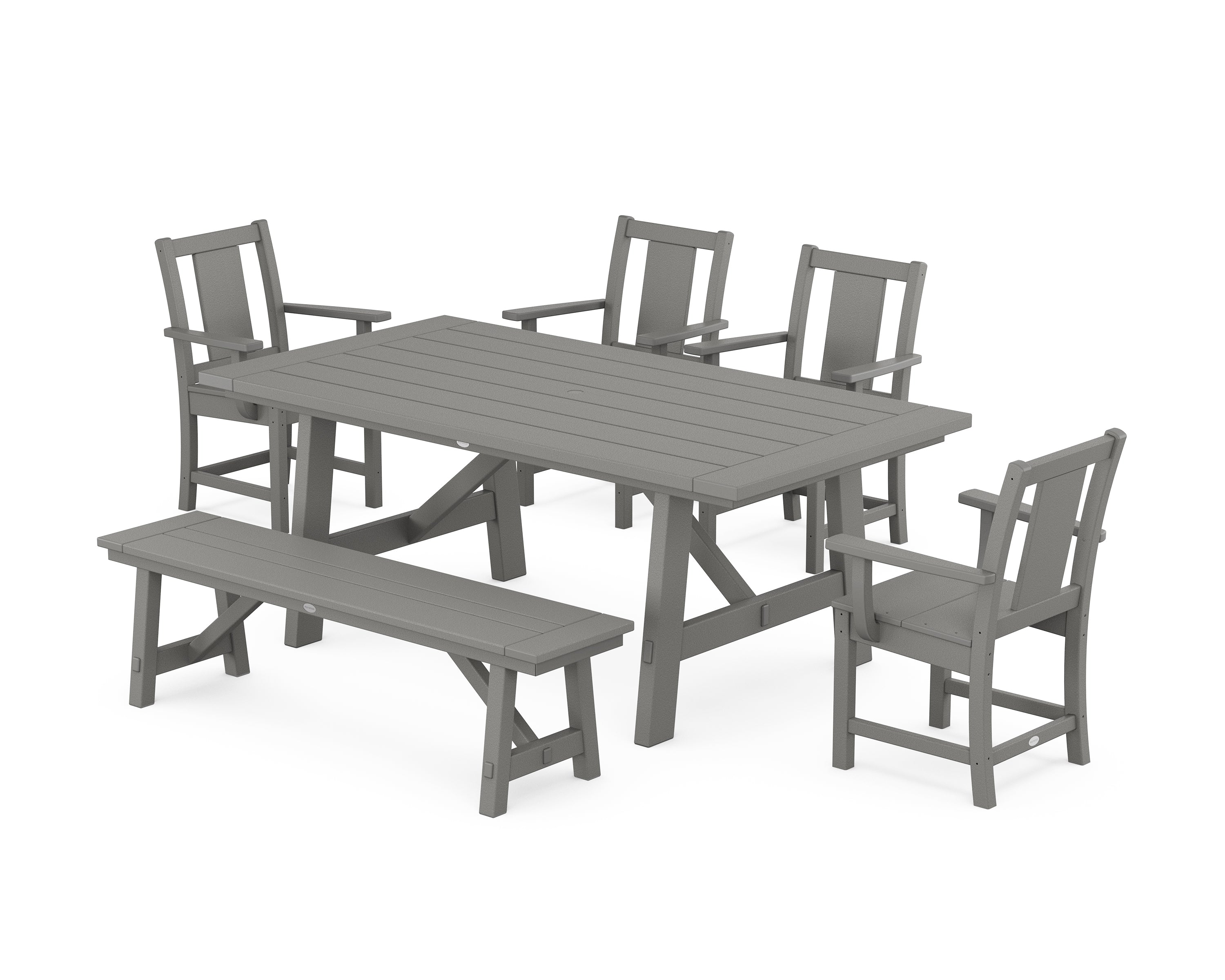 POLYWOOD Prairie 6-Piece Rustic Farmhouse Dining Set with Bench in Slate Grey