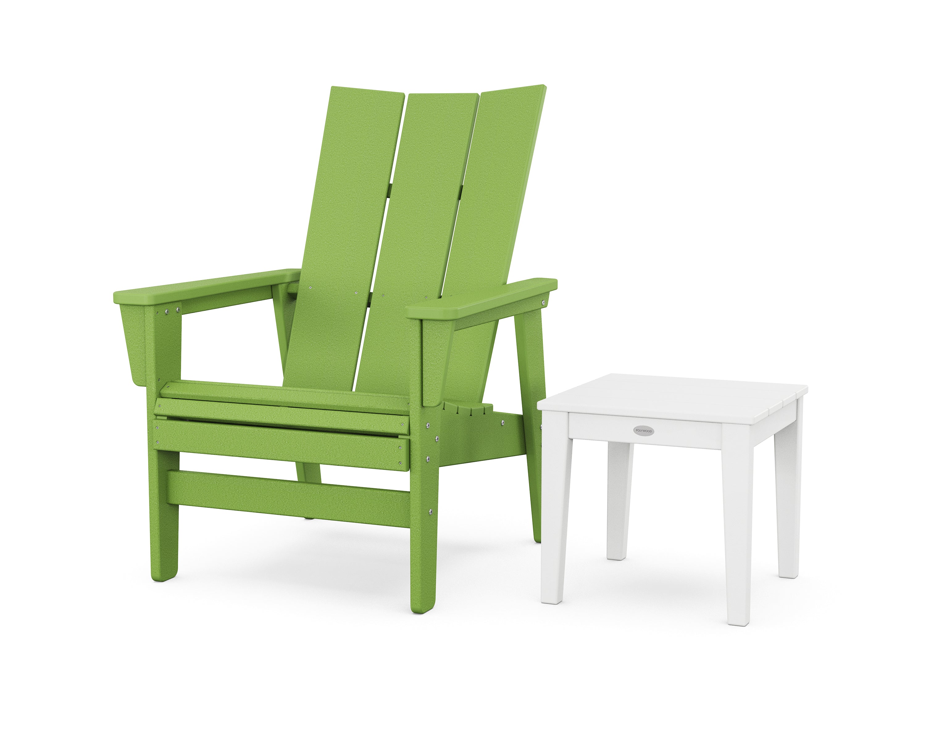 POLYWOOD Modern Grand Upright Adirondack Chair with Side Table in Lime / White