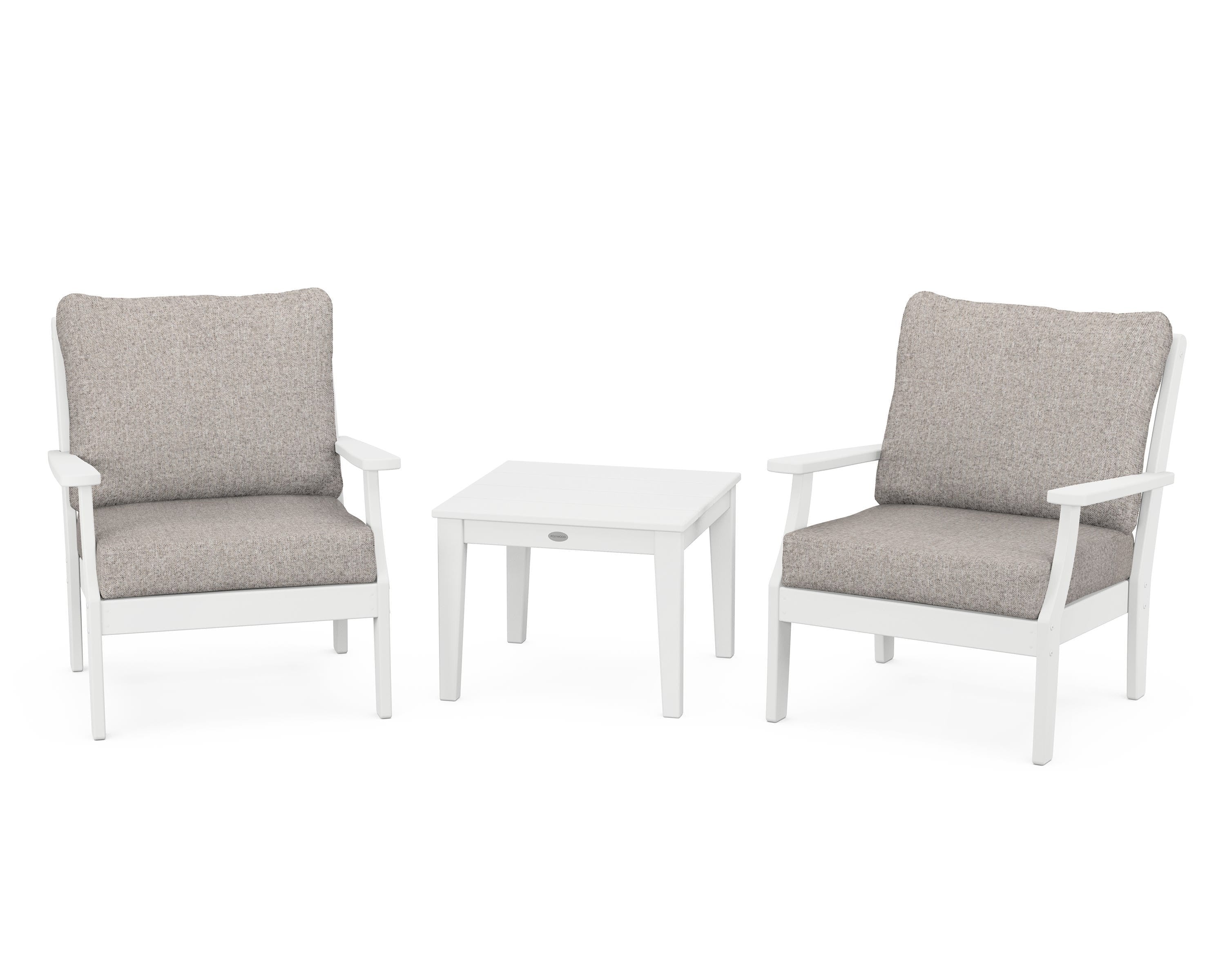POLYWOOD Braxton 3-Piece Deep Seating Set in White / Weathered Tweed