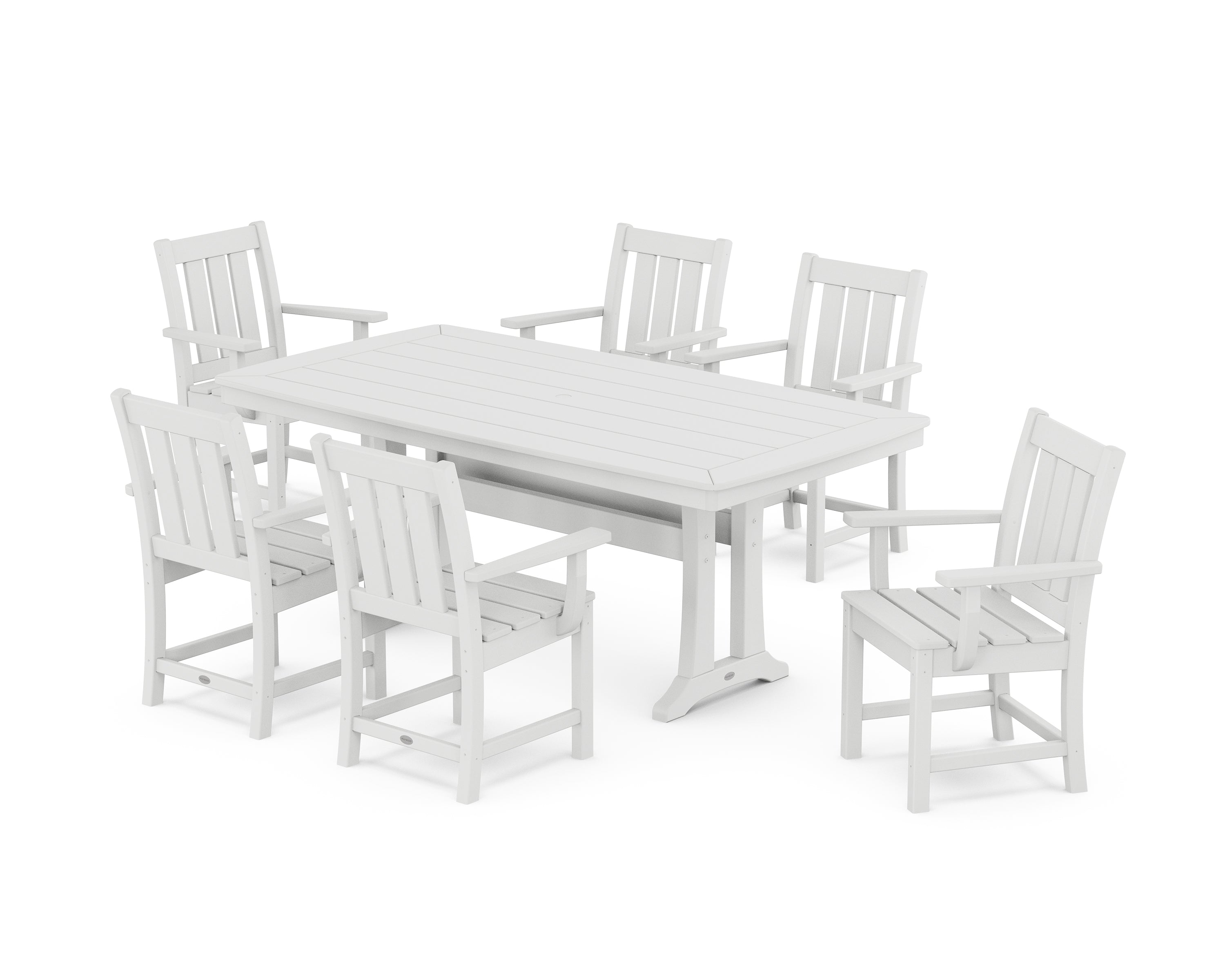POLYWOOD Oxford Arm Chair 7-Piece Dining Set with Trestle Legs in White