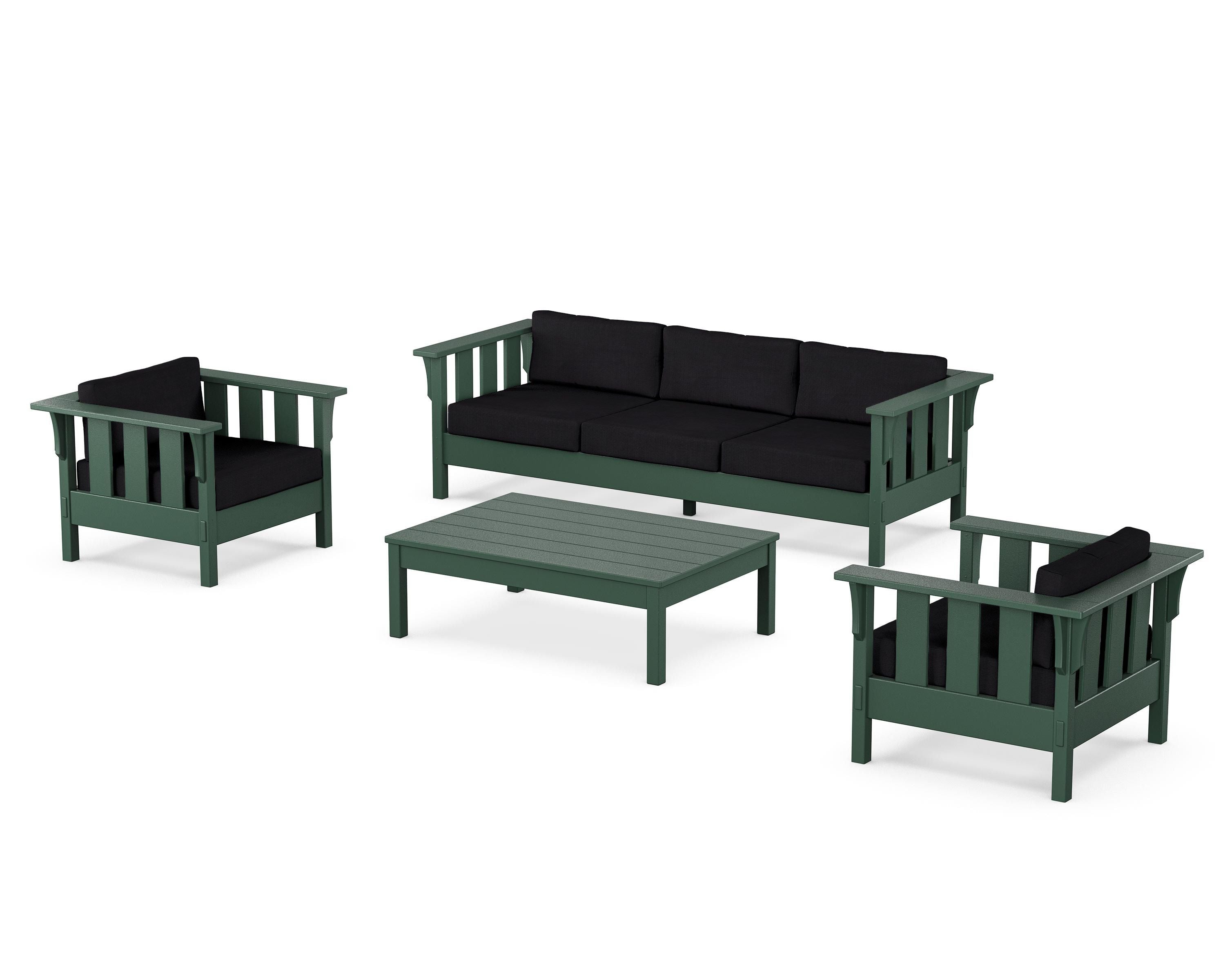 Martha Stewart by POLYWOOD Acadia 4-Piece Deep Seating Set with Sofa in Green / Midnight Linen