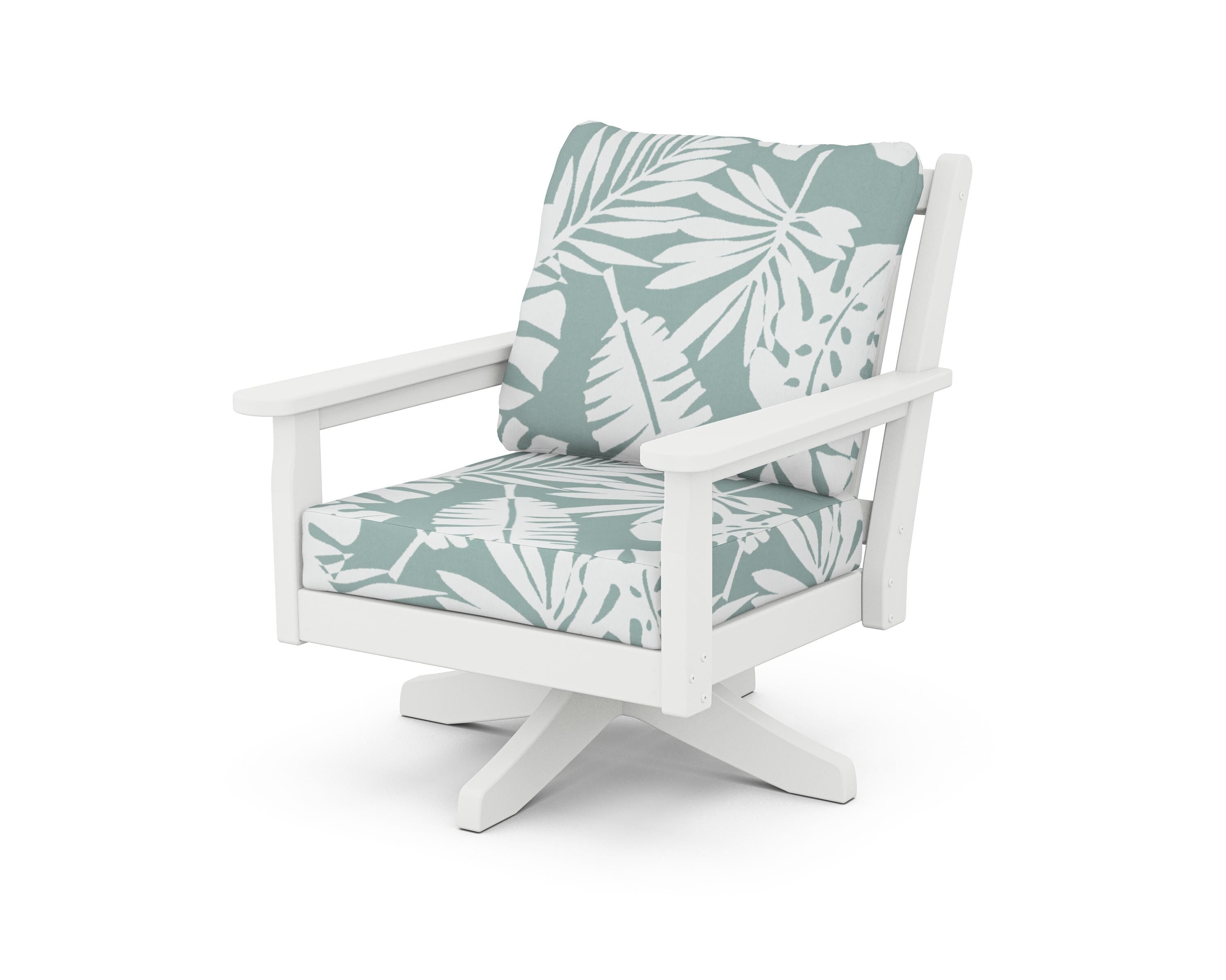 POLYWOOD Chippendale Deep Seating Swivel Chair in White / Leaf Glacier Spa