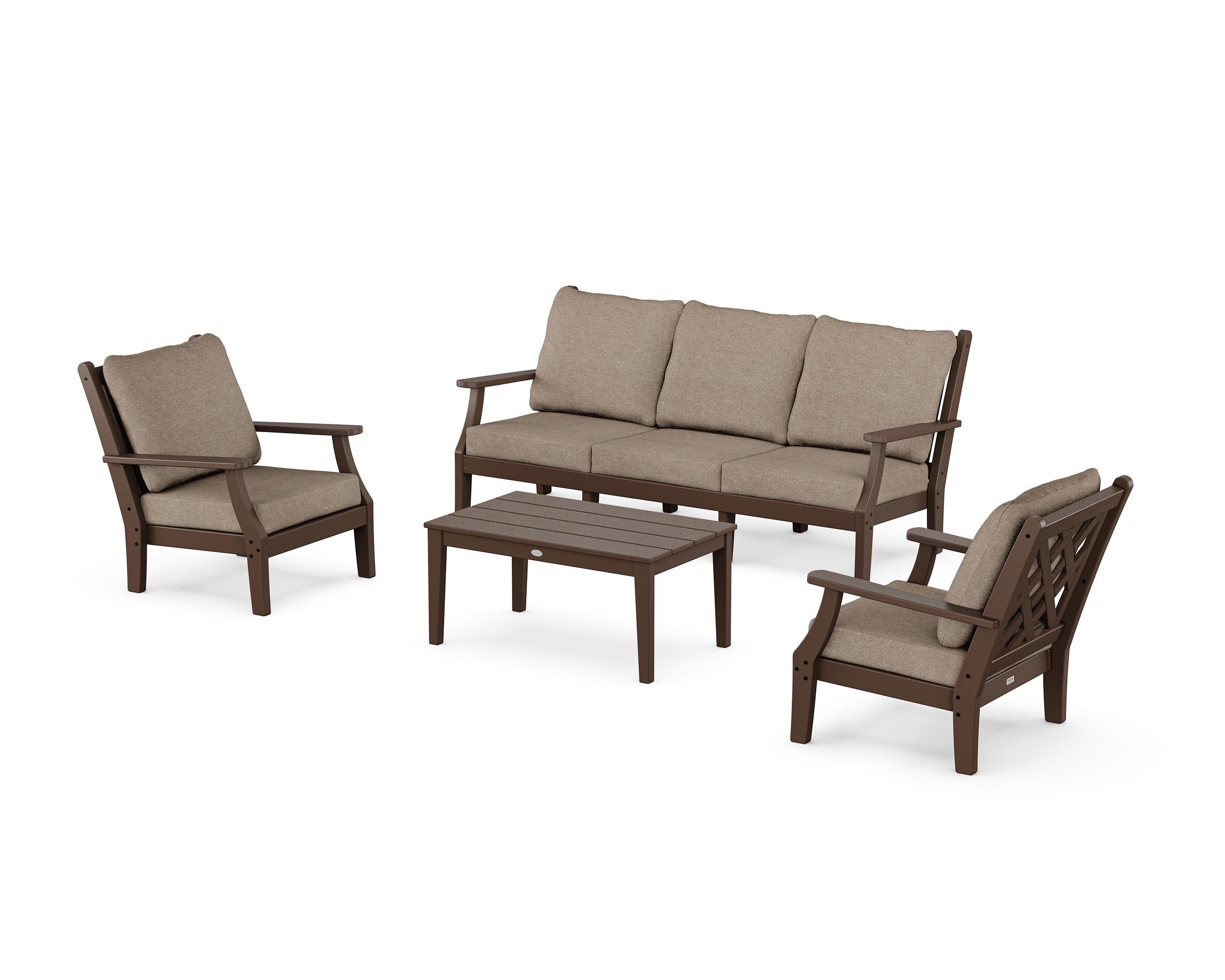 Country Living Wovendale 4-Piece Deep Seating Set with Sofa in Mahogany / Spiced Burlap