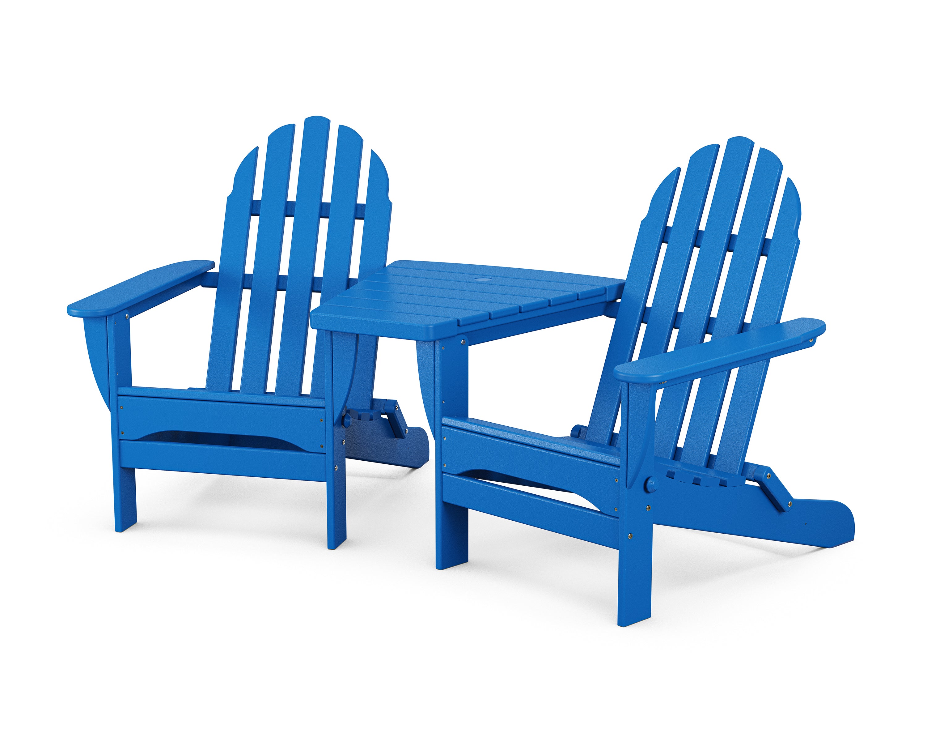 POLYWOOD® Classic Folding Adirondacks with Angled Connecting Table in Pacific Blue