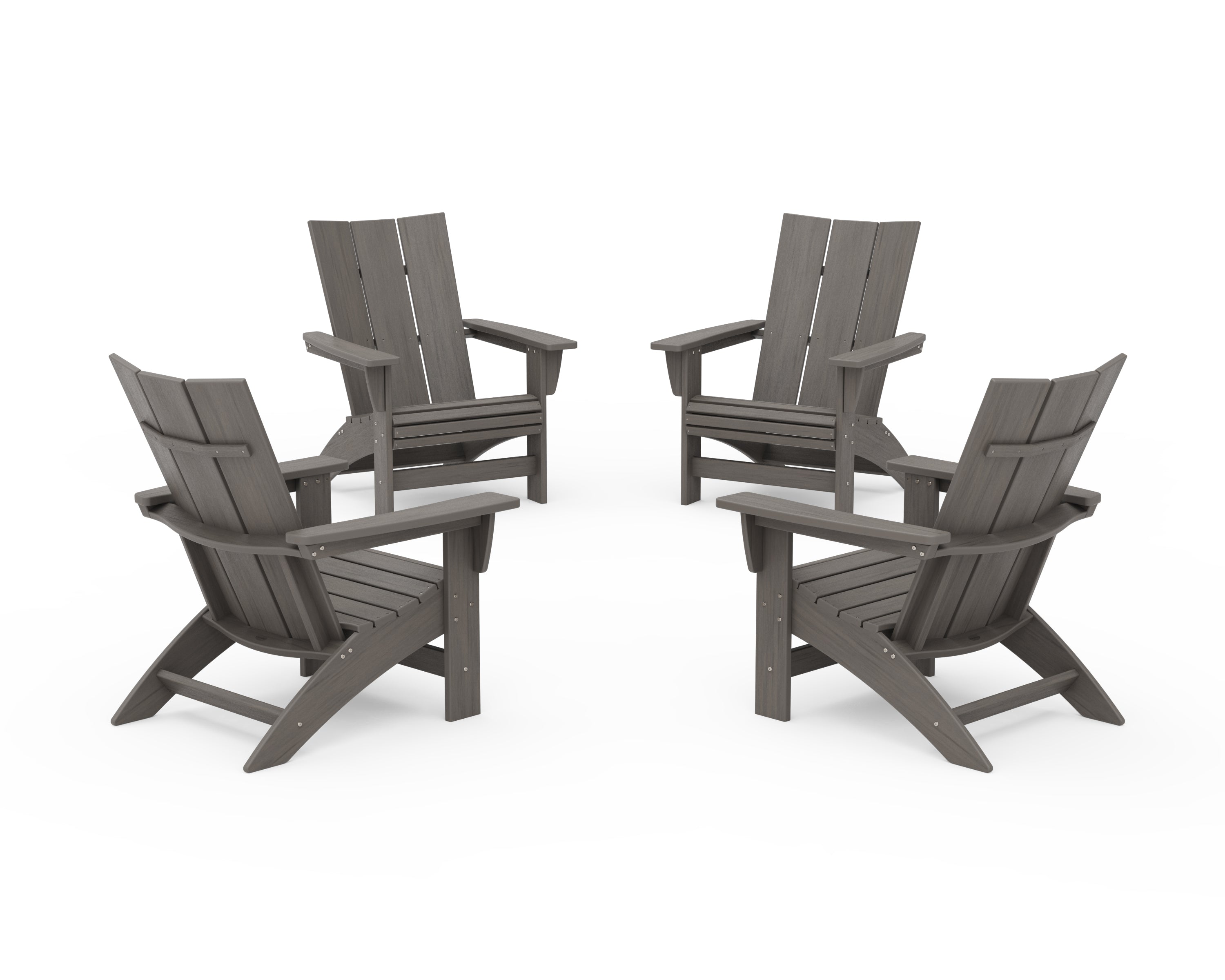 POLYWOOD 4-Piece Modern Grand Adirondack Chair Conversation Set in Driftwood