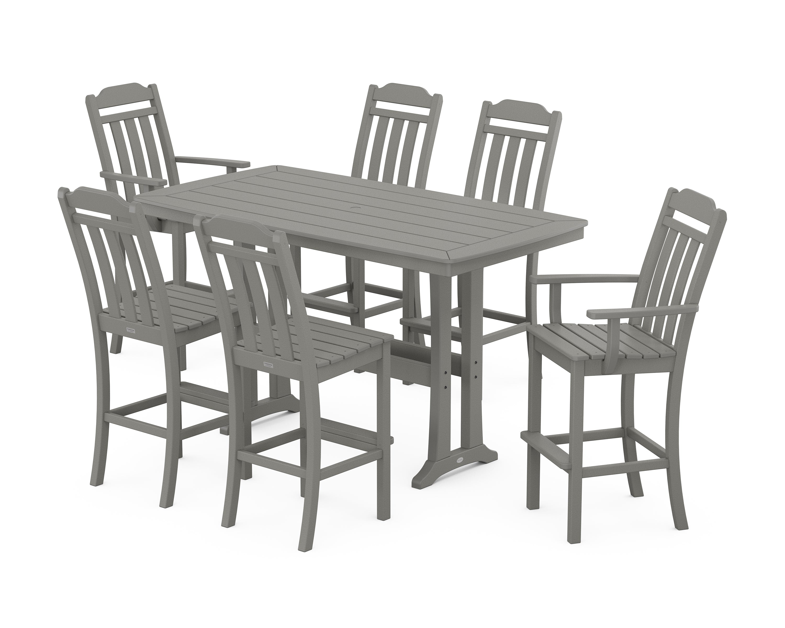 POLYWOOD Country Living 7-Piece Bar Set with Trestle Legs in Slate Grey