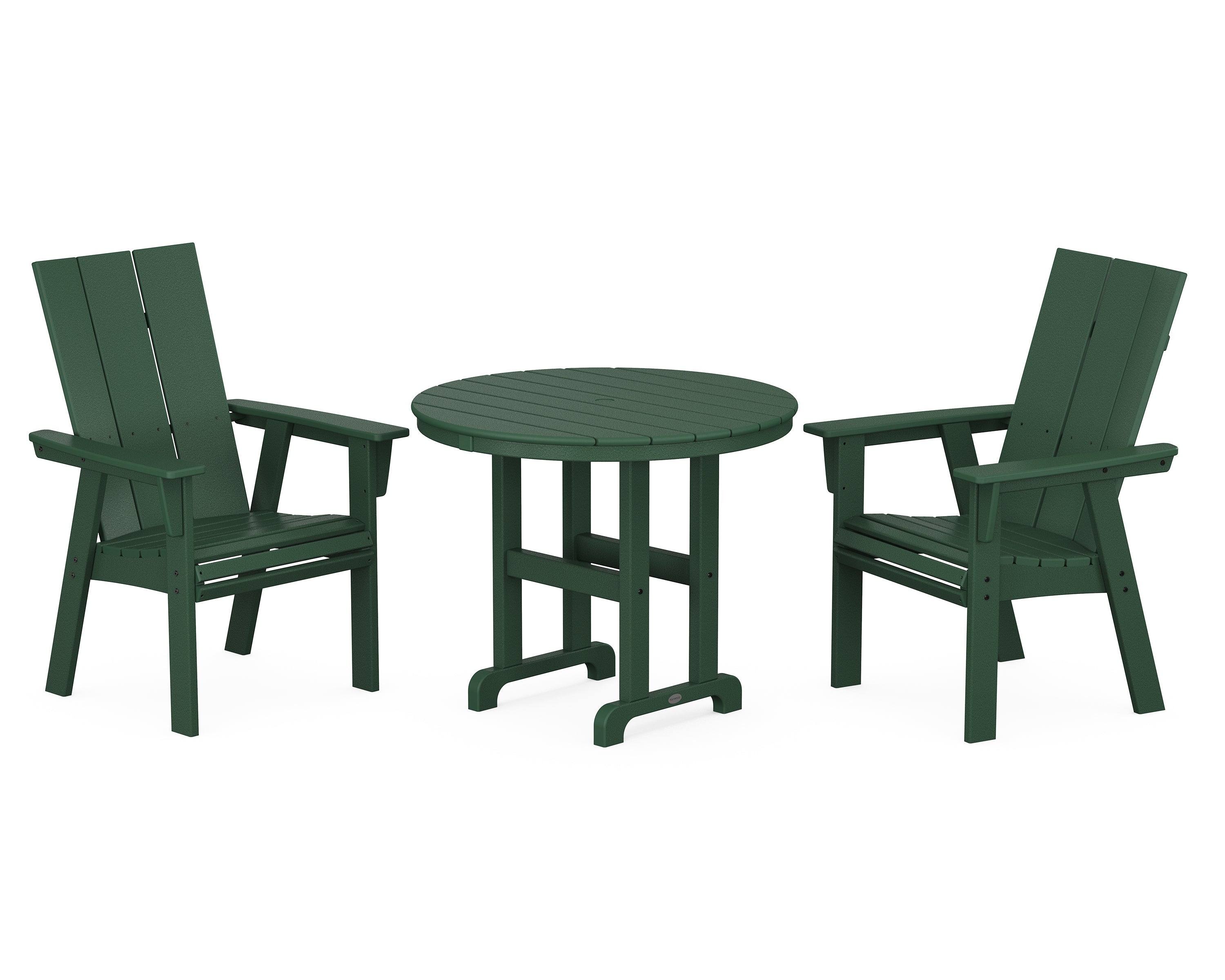 POLYWOOD® Modern Adirondack 3-Piece Round Dining Set in Green