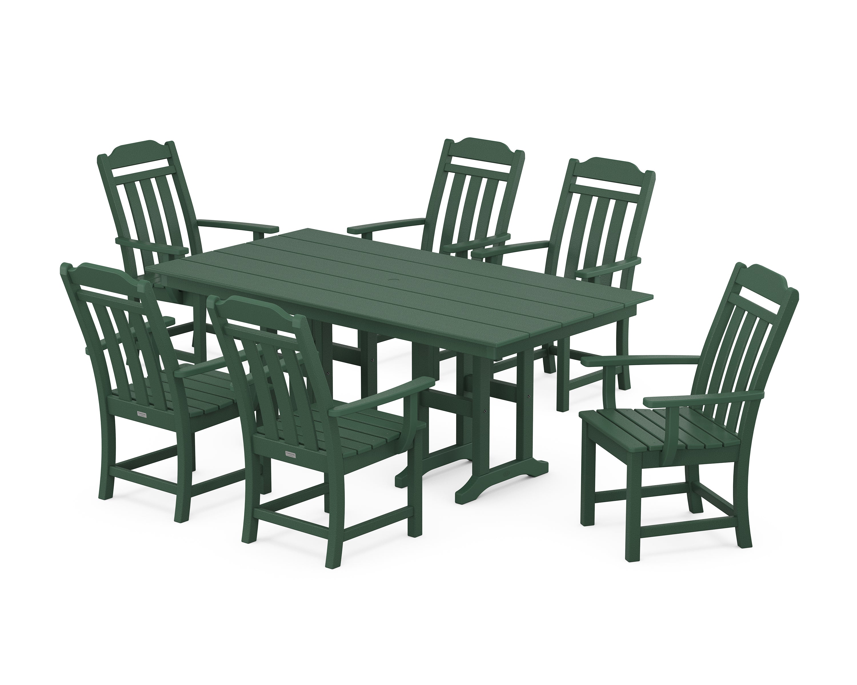 Country Living Cottage Arm Chair 7-Piece Farmhouse Dining Set in Green