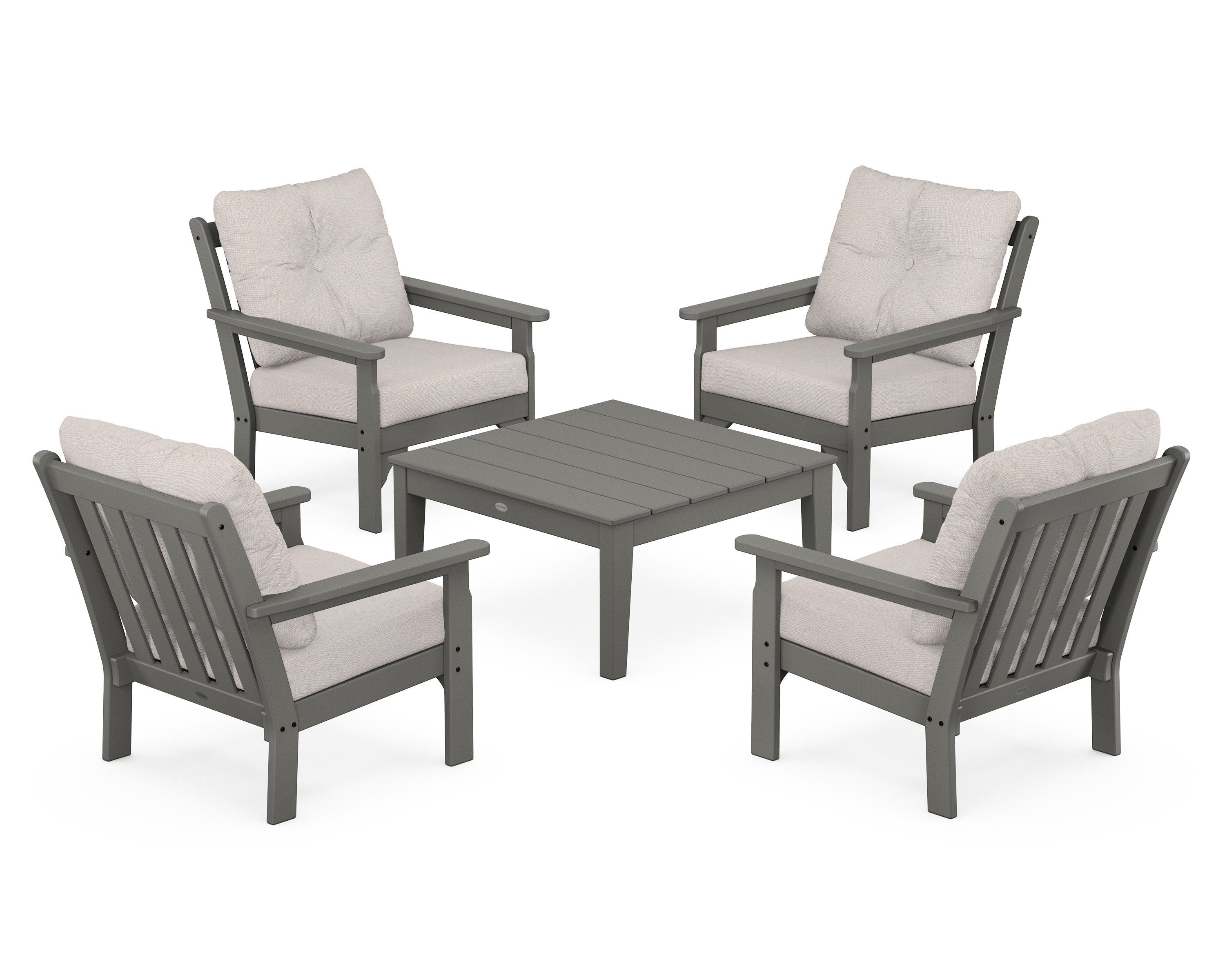 POLYWOOD Vineyard 5-Piece Deep Seating Conversation Set in Slate Grey / Dune Burlap