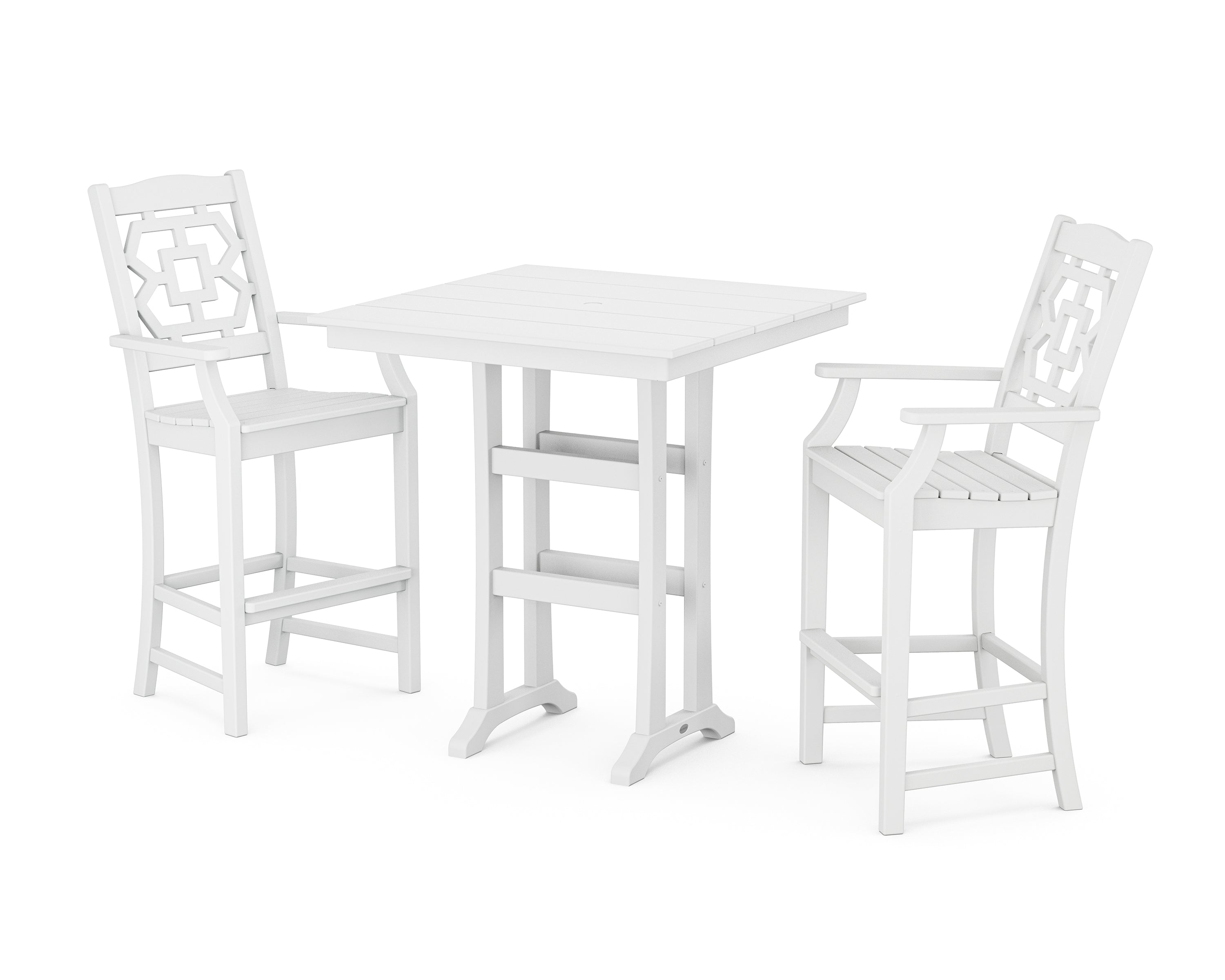 Martha Stewart by POLYWOOD Chinoiserie 3-Piece Farmhouse Bar Set with Trestle Legs in White