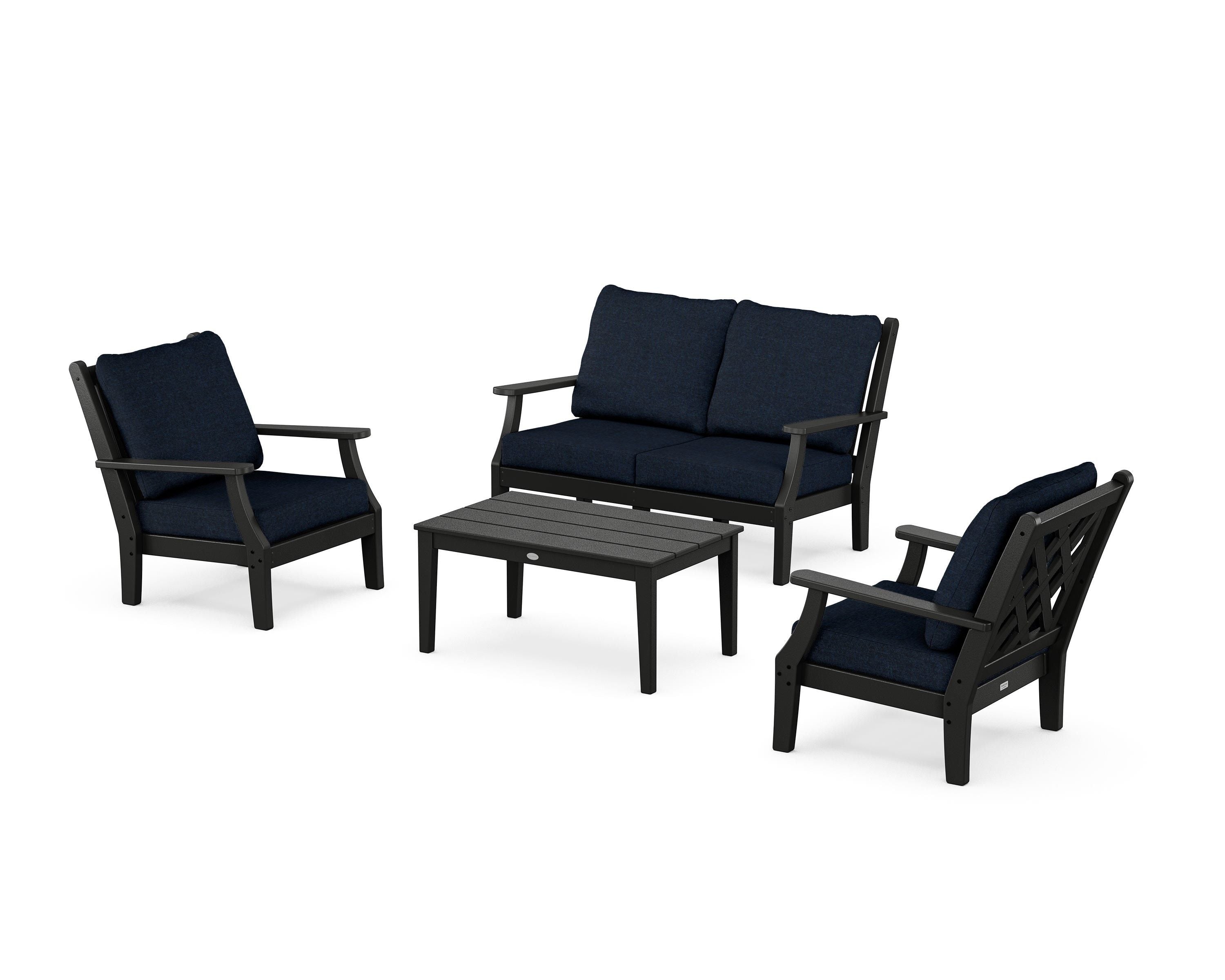 Country Living Wovendale 4-Piece Deep Seating Set with Loveseat in Black / Marine Indigo