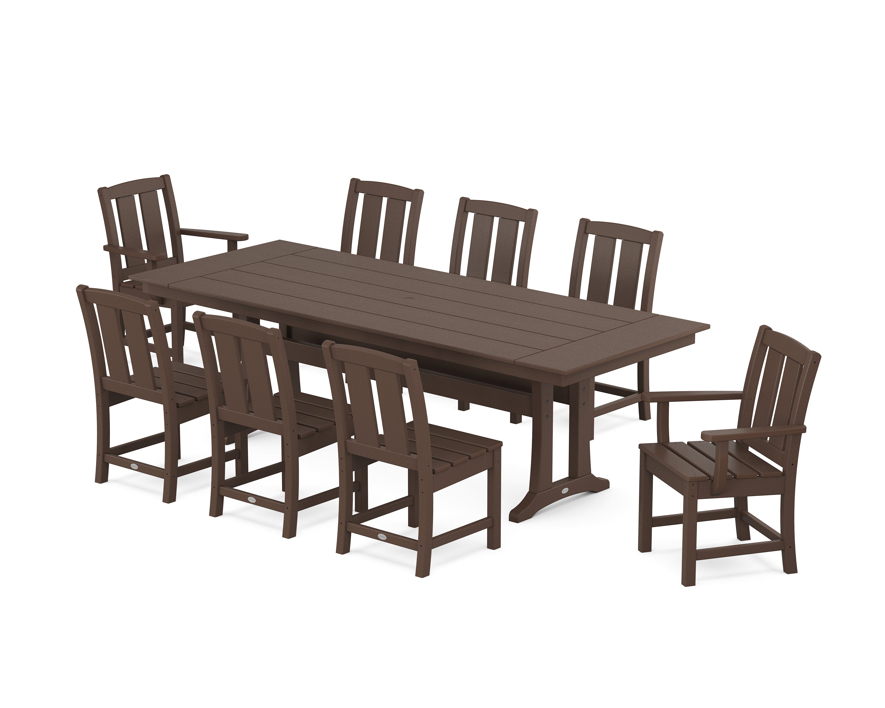POLYWOOD® Mission 9-Piece Farmhouse Dining Set with Trestle Legs in Mahogany