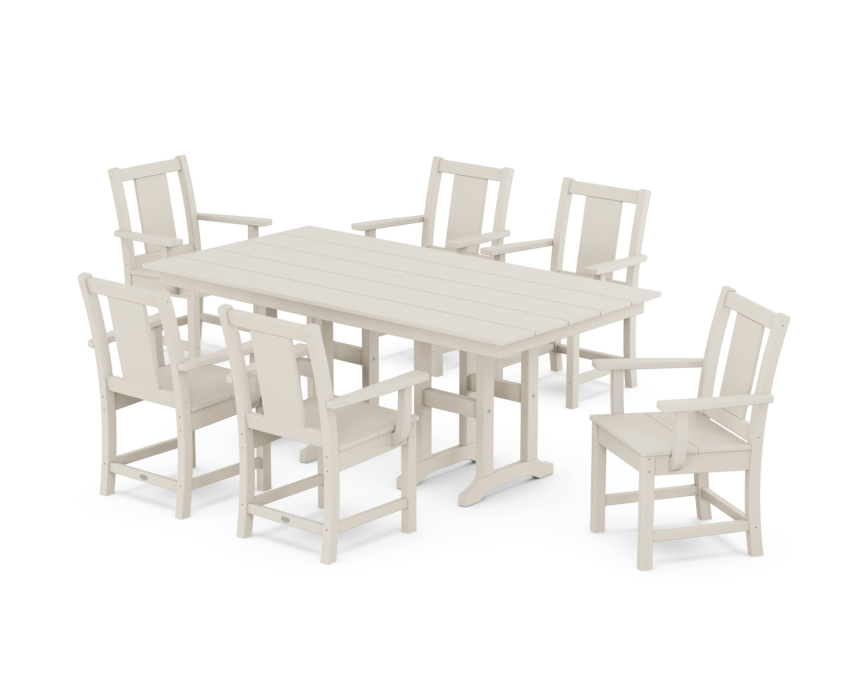 POLYWOOD Prairie Arm Chair 7-Piece Farmhouse Dining Set in Sand