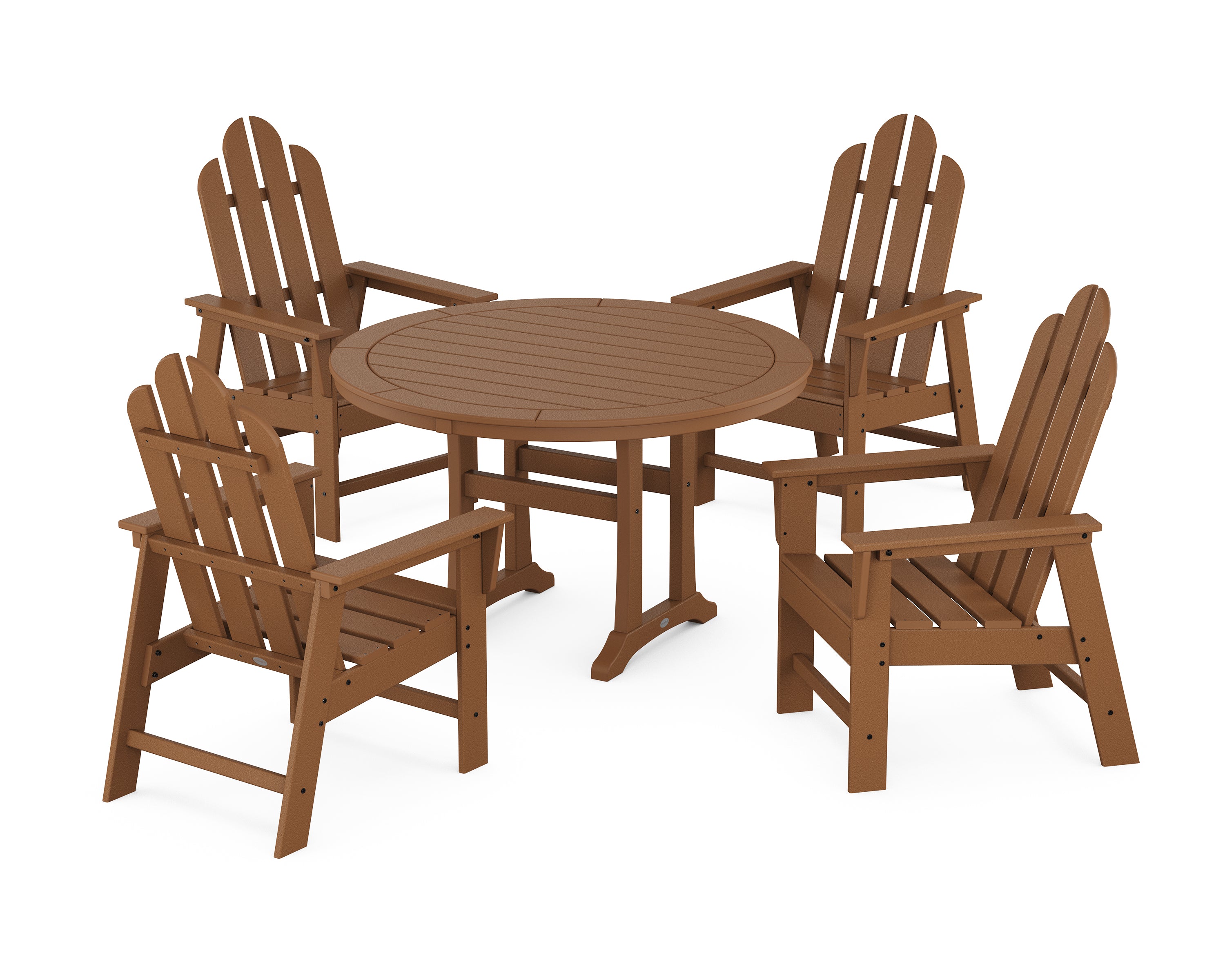 POLYWOOD® Long Island 5-Piece Round Dining Set with Trestle Legs in Teak