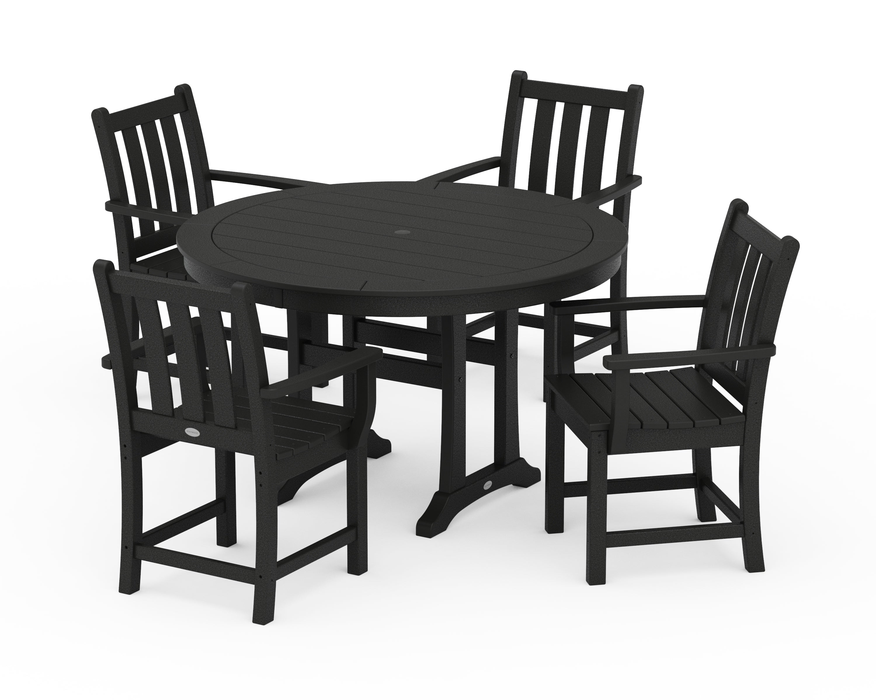 POLYWOOD Traditional Garden 5-Piece Round Dining Set with Trestle Legs in Black