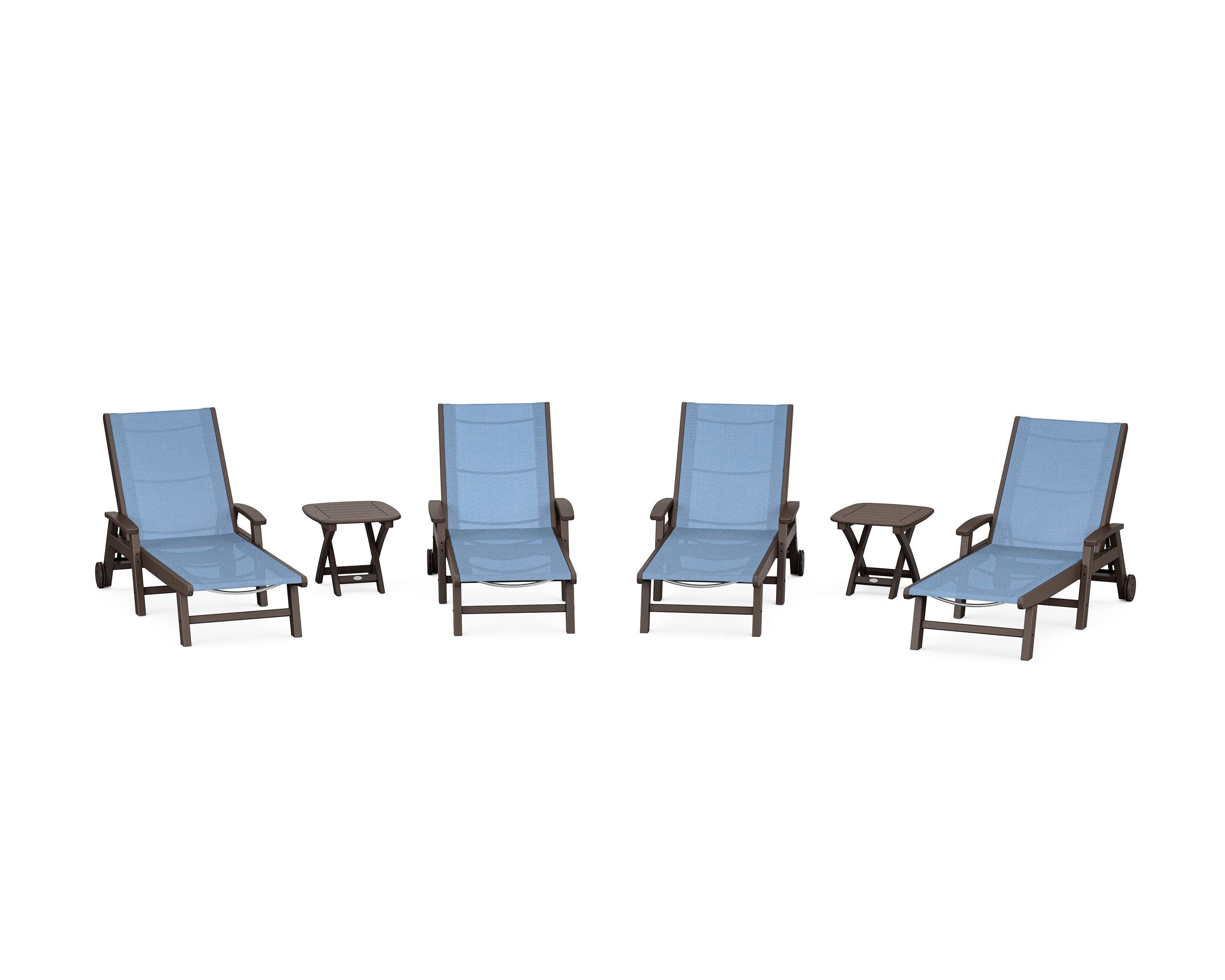 POLYWOOD Coastal Chaise 6-Piece Set with Wheels in Mahogany / Poolside Sling