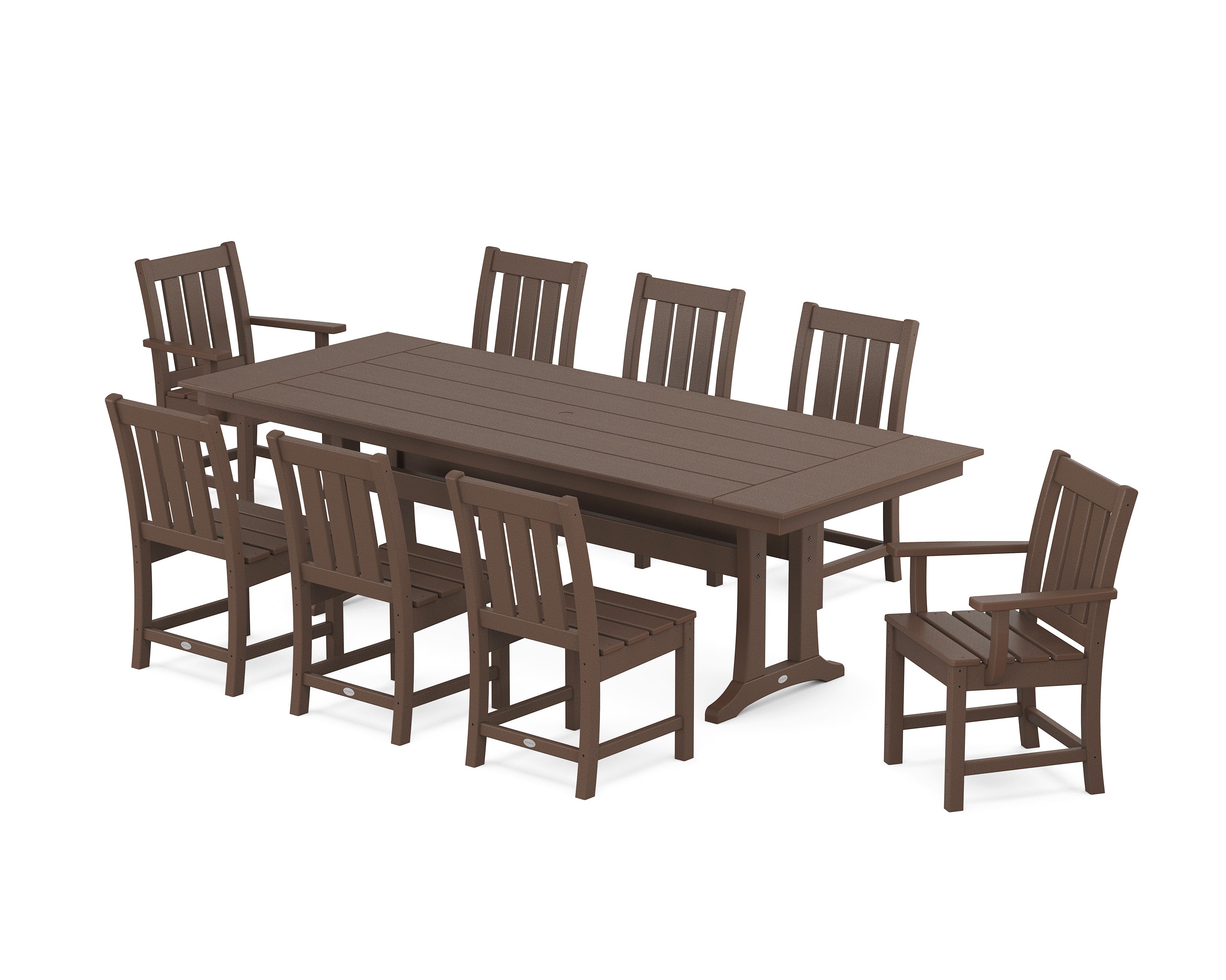 POLYWOOD Oxford 9-Piece Farmhouse Dining Set with Trestle Legs in Mahogany