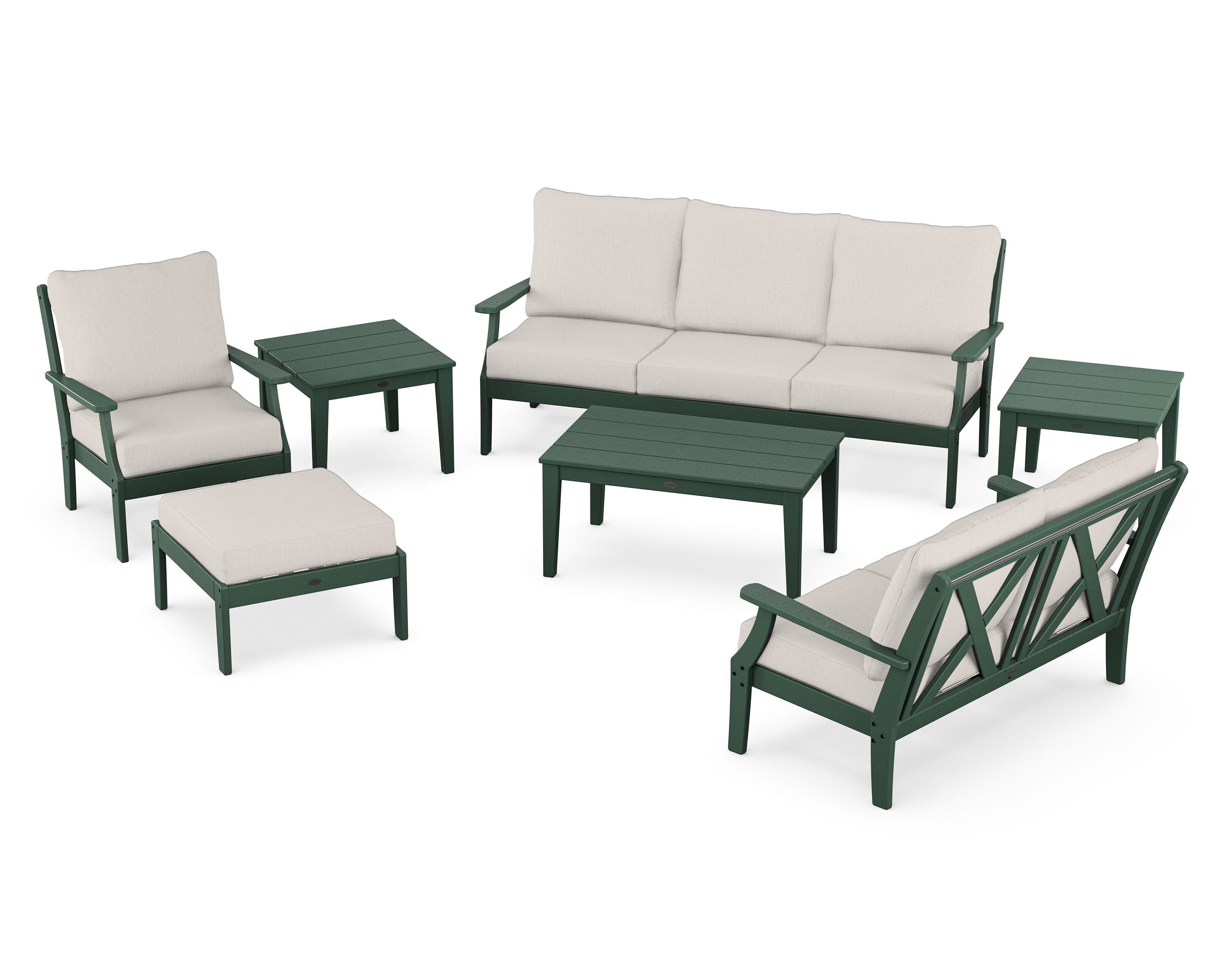 POLYWOOD Braxton 7-Piece Deep Seating Set in Green / Cast Ash