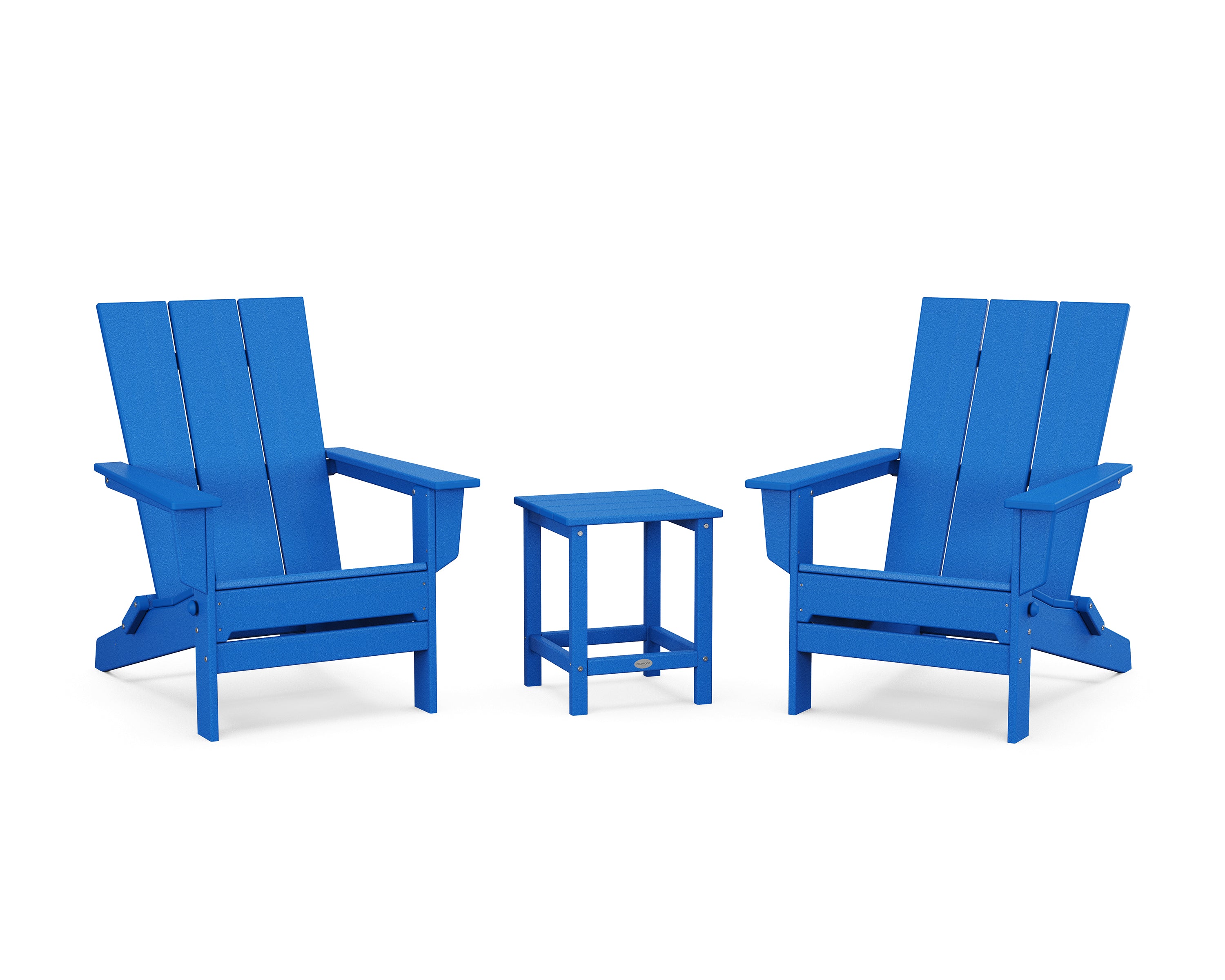 POLYWOOD 3-Piece Modern Studio Folding Adirondack Set in Pacific Blue