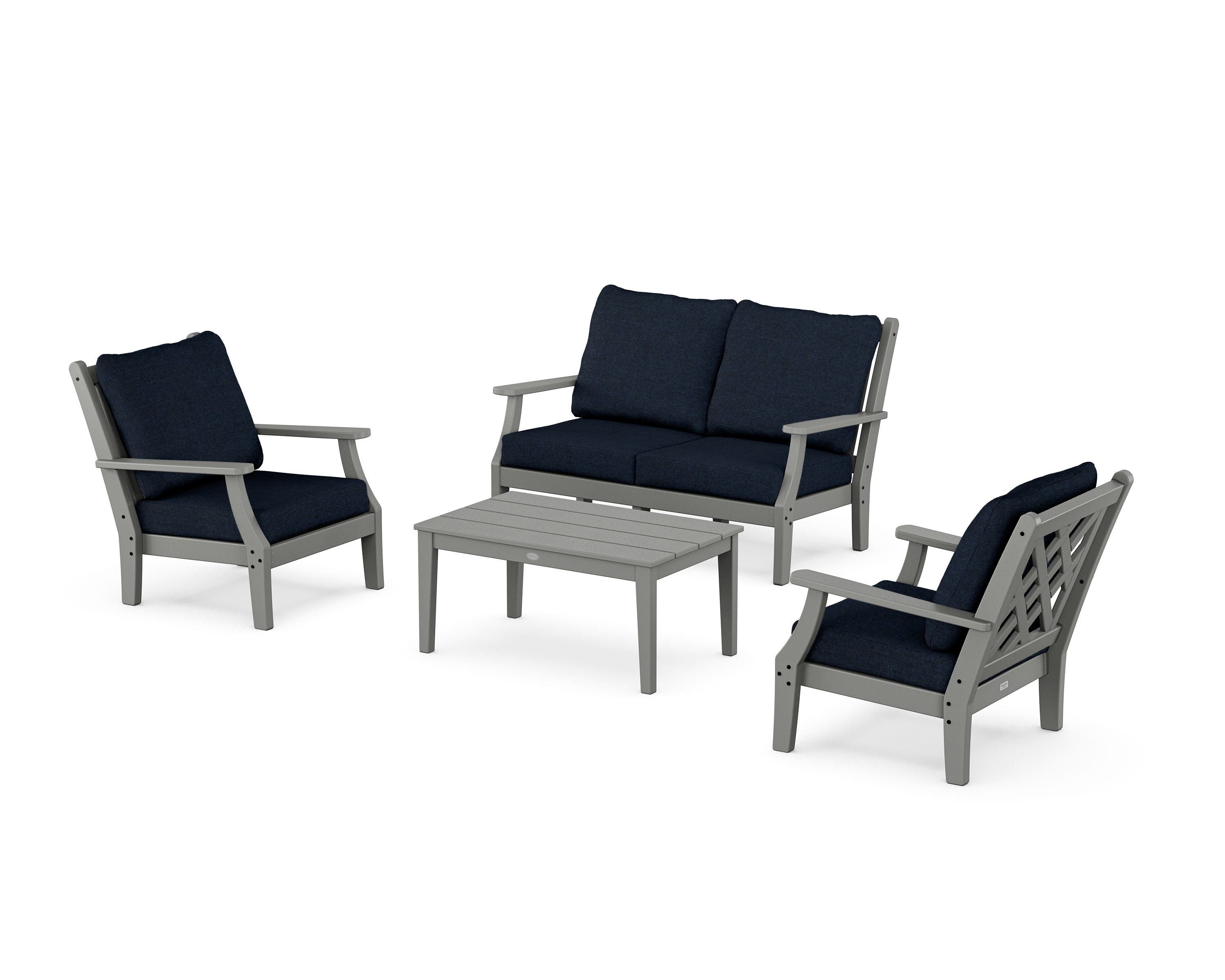 Country Living Wovendale 4-Piece Deep Seating Set with Loveseat in Slate Grey / Marine Indigo
