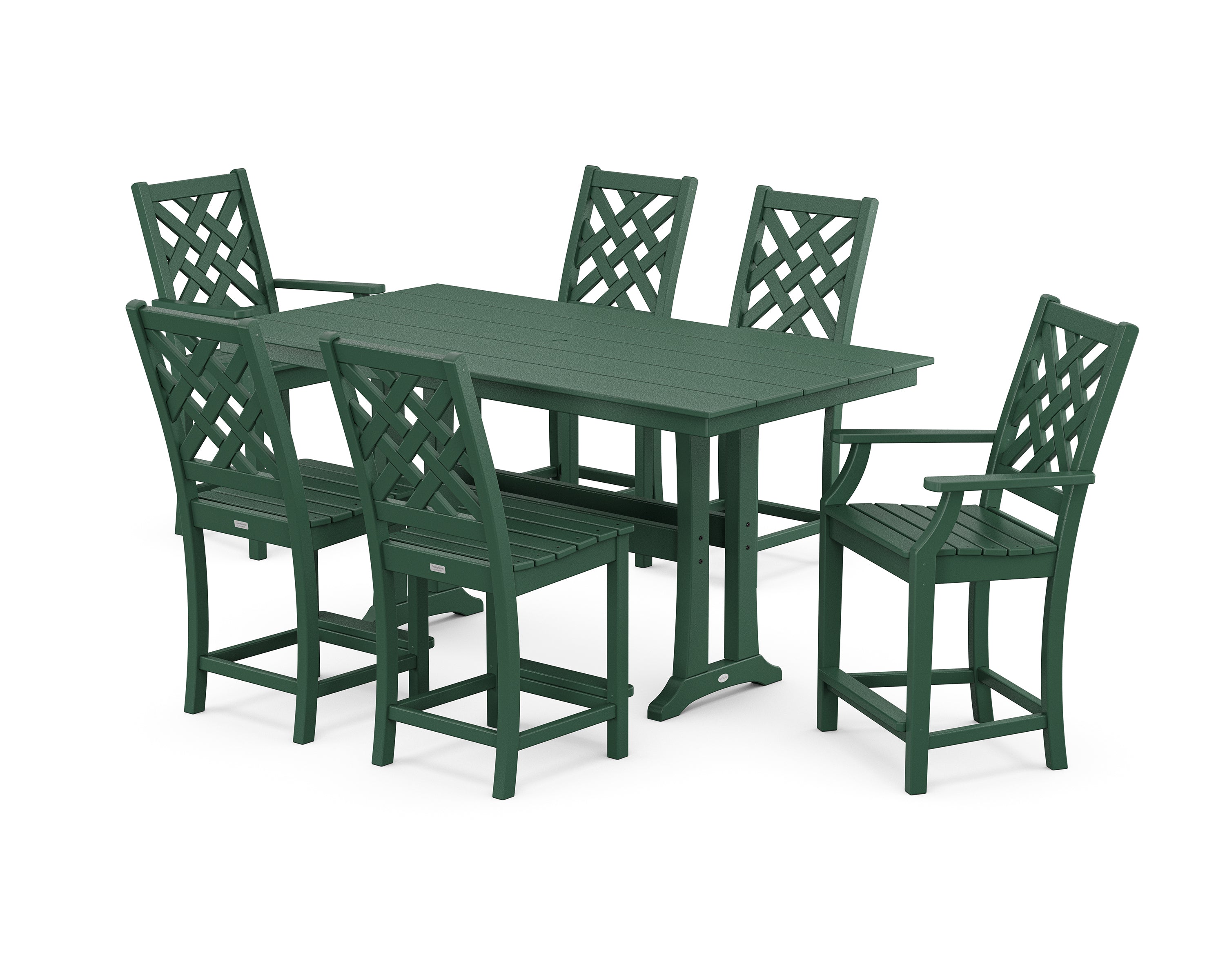 Country Living Wovendale 7-Piece Farmhouse Counter Set with Trestle Legs in Green