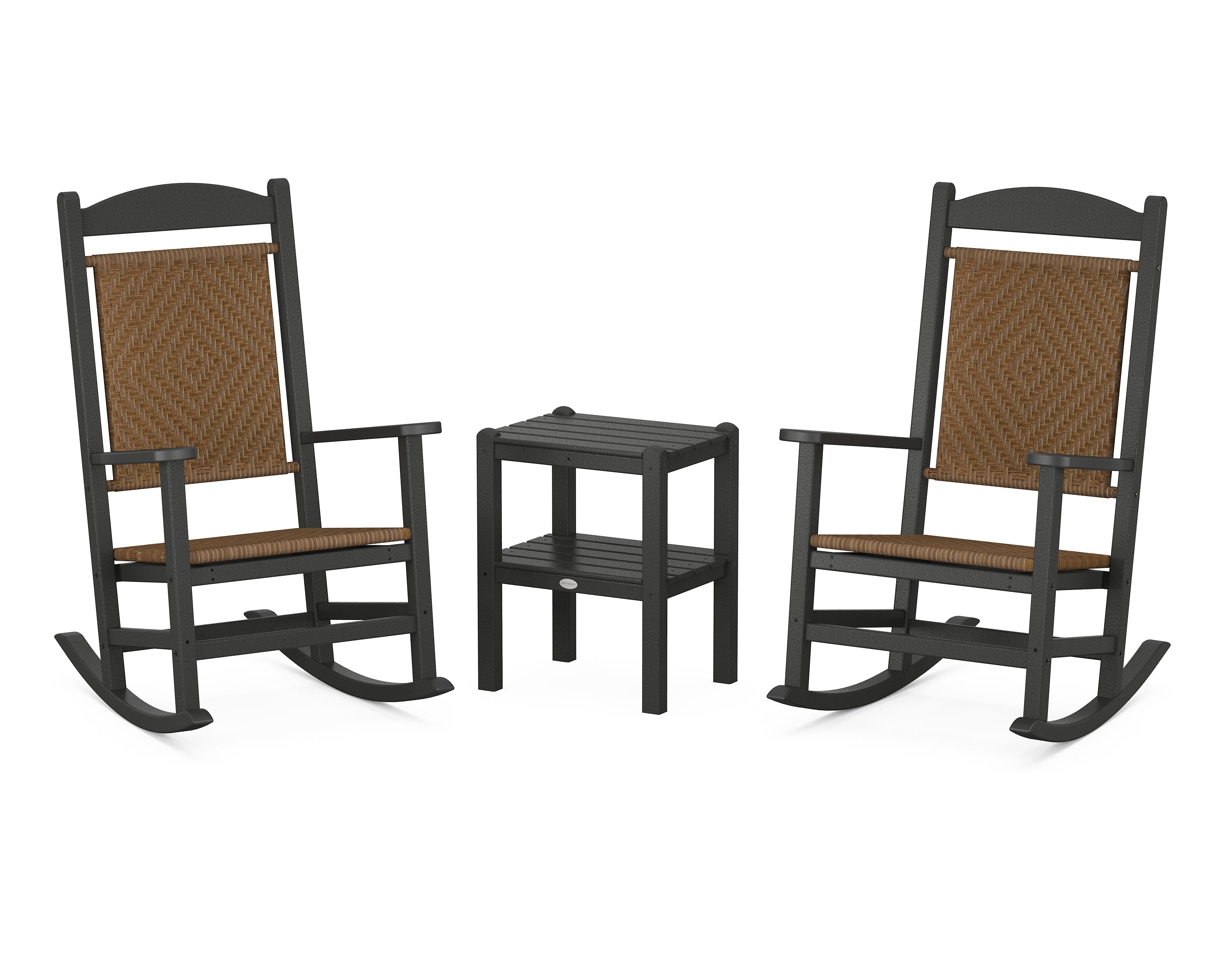 POLYWOOD Presidential Woven Rocker 3-Piece Set in Black / Tigerwood