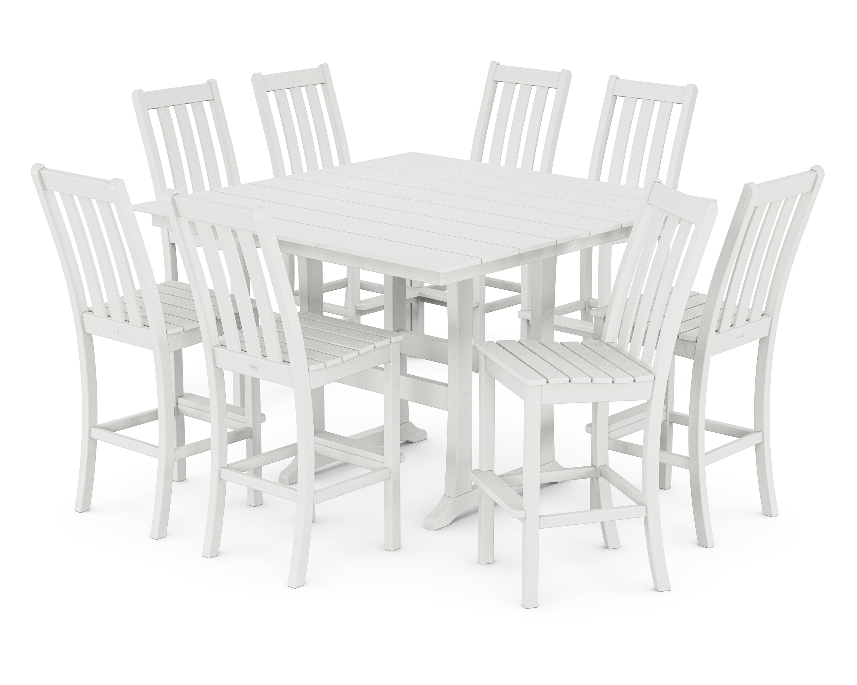 POLYWOOD Vineyard 9-Piece Farmhouse Trestle Bar Set in White