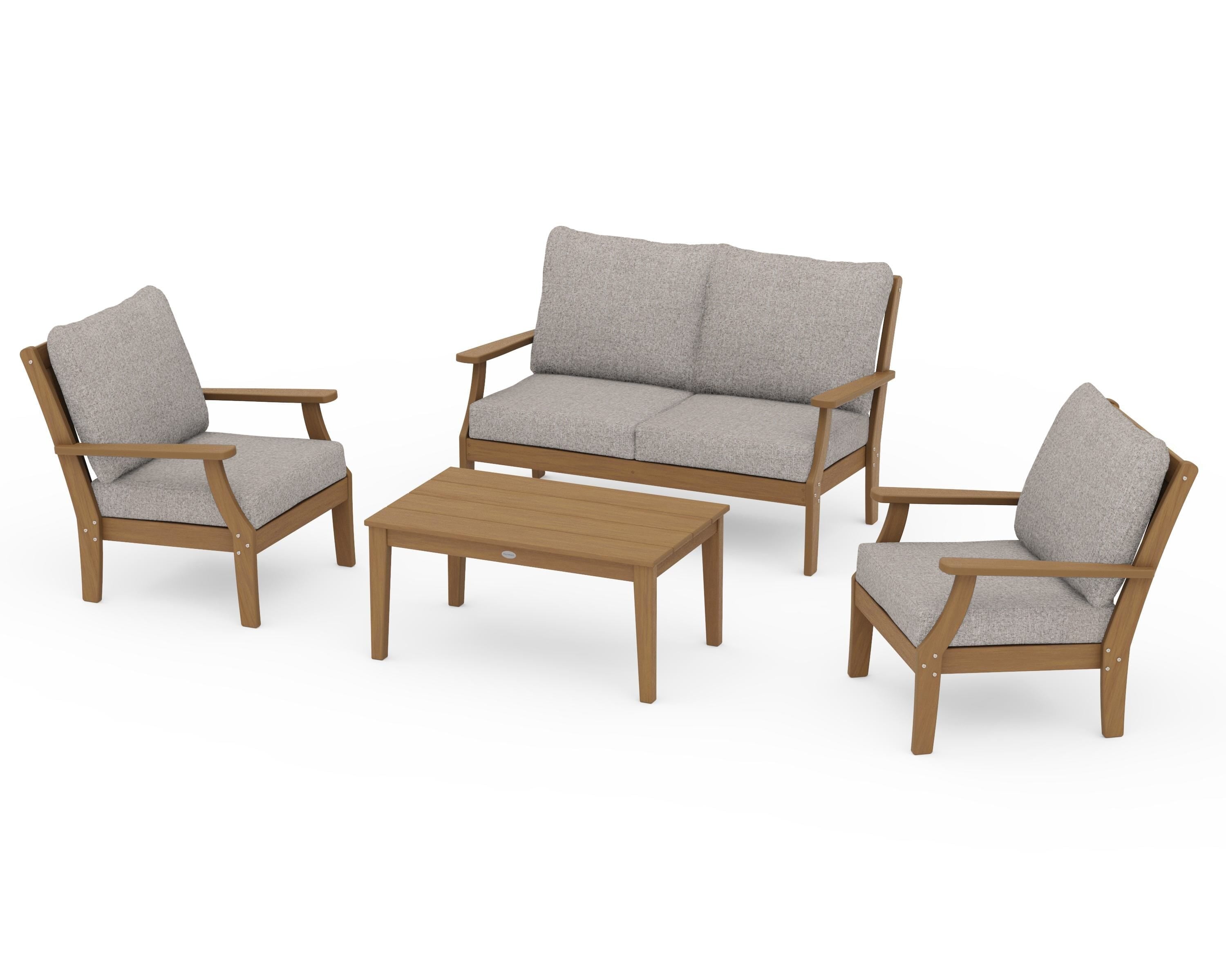 POLYWOOD Braxton 4-Piece Deep Seating Chair Set in Natural / Weathered Tweed