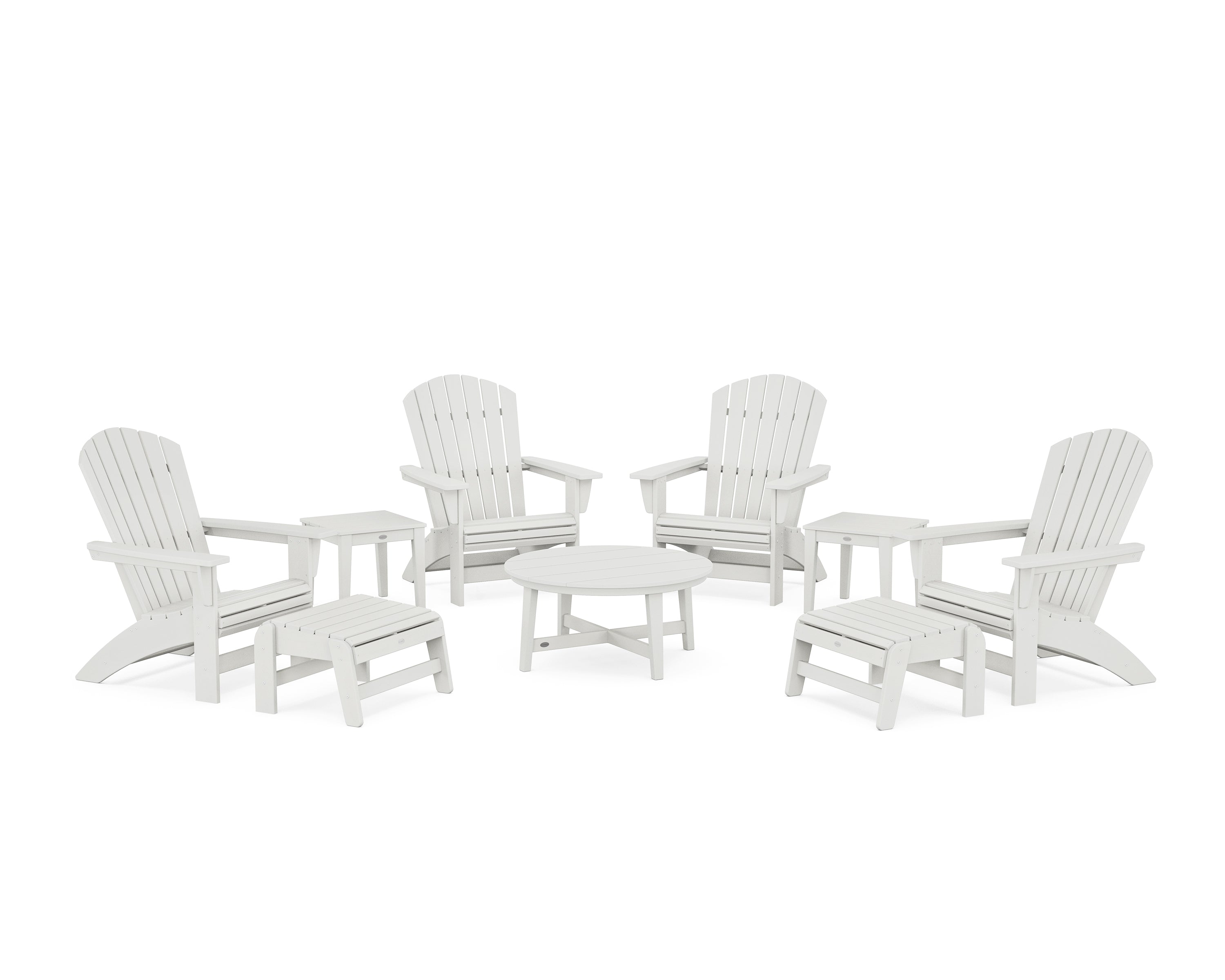 POLYWOOD Nautical Grand Adirondack 9-Piece Conversation Set in Vintage White