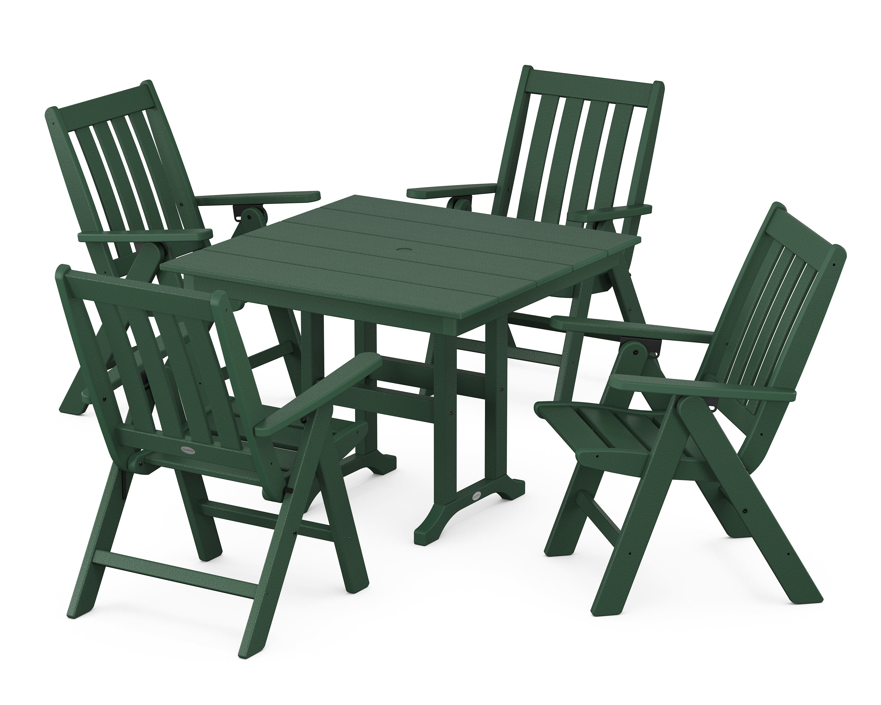 POLYWOOD Vineyard Folding Chair 5-Piece Farmhouse Dining Set in Green