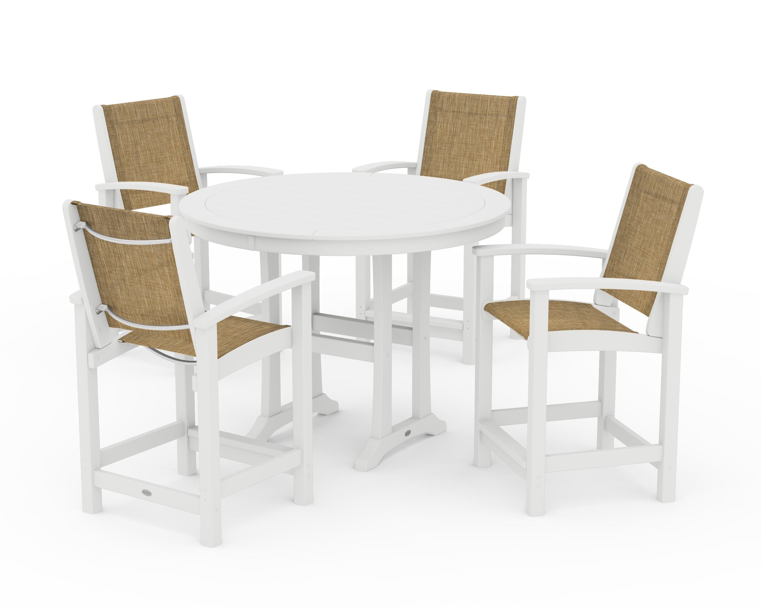 POLYWOOD Coastal 5-Piece Counter Set in White / Burlap Sling