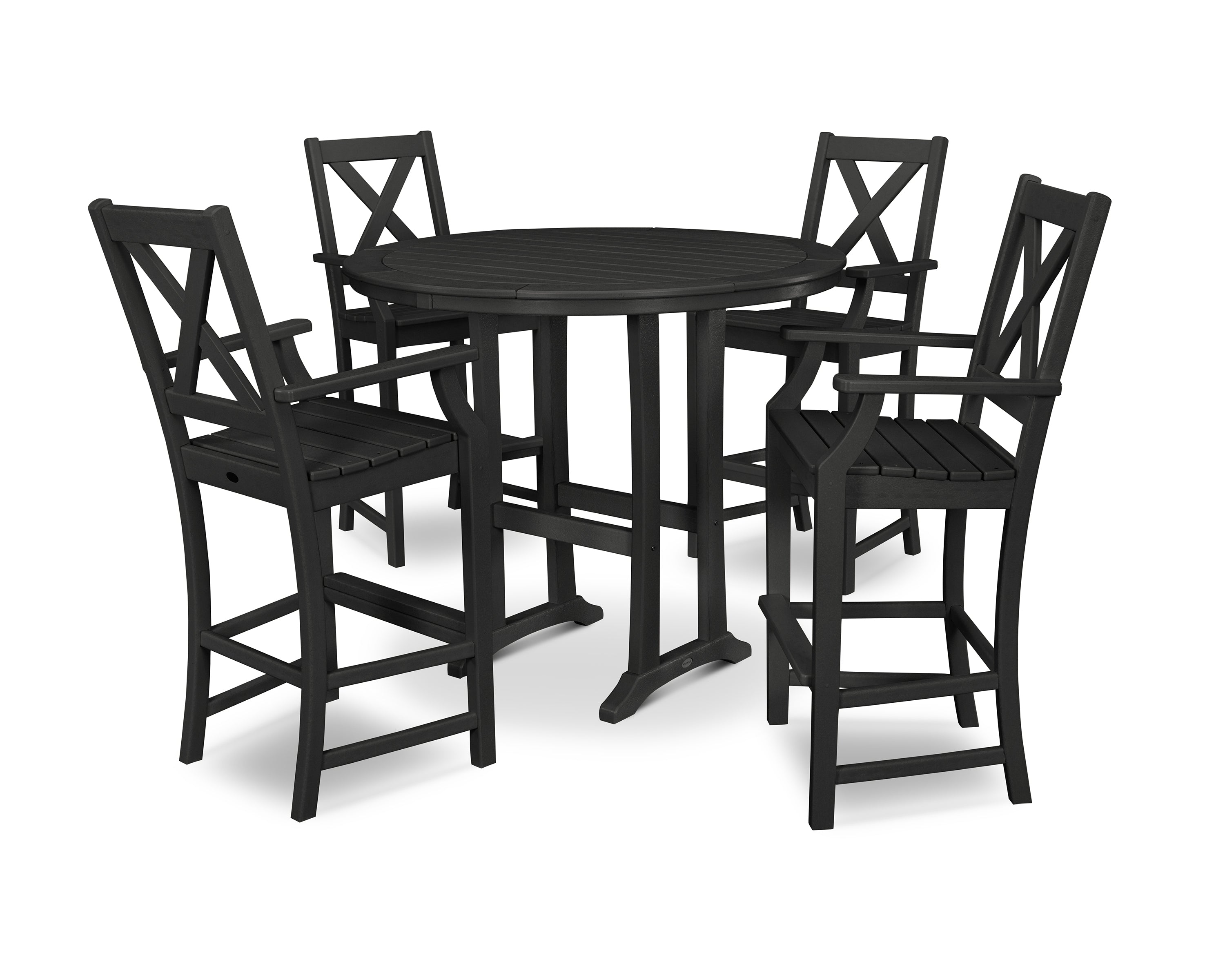 POLYWOOD® Braxton 5-Piece Nautical Trestle Arm Chair Bar Set in Black