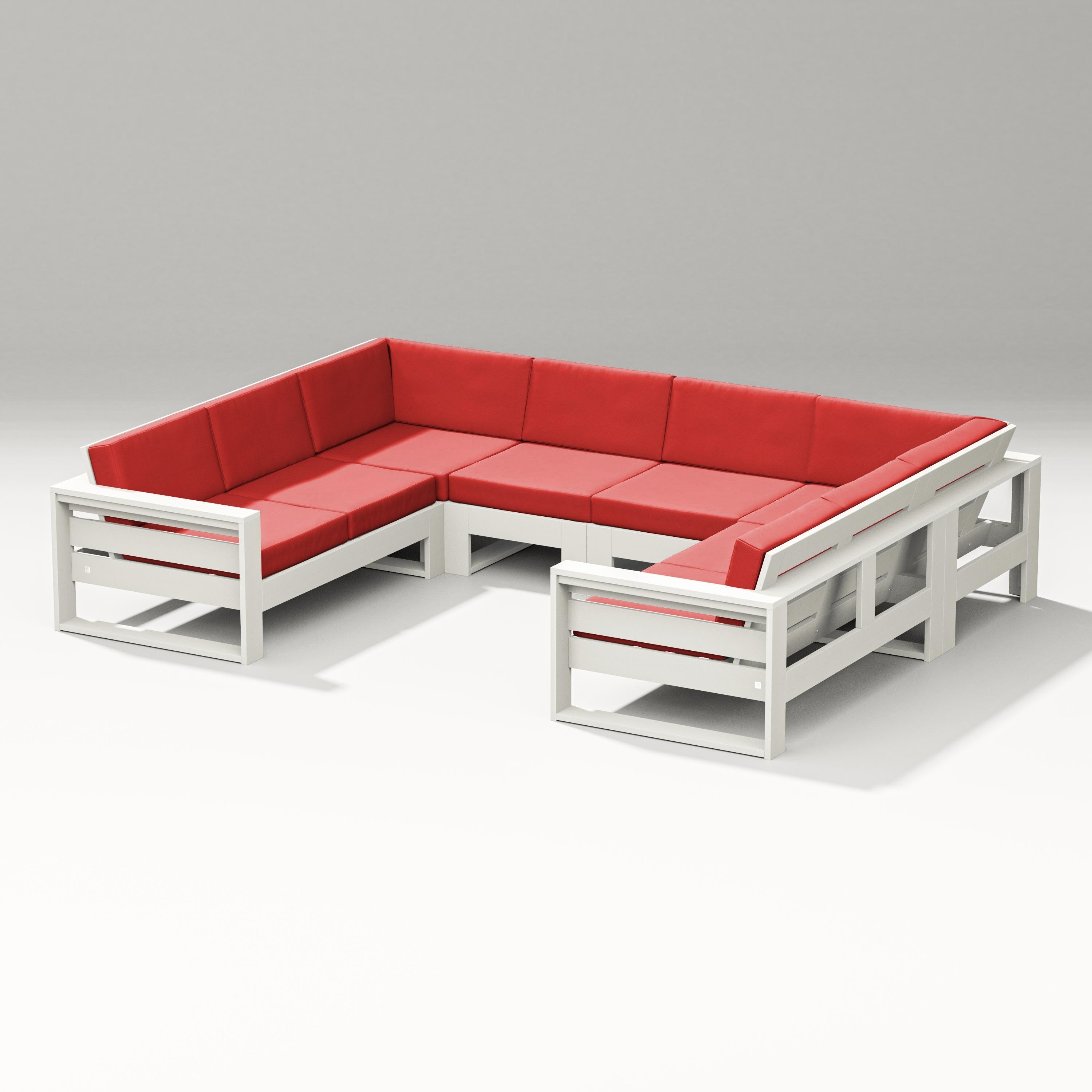 PW Designer Series Latitude U-Shaped Sectional in Vintage White / Crimson Linen