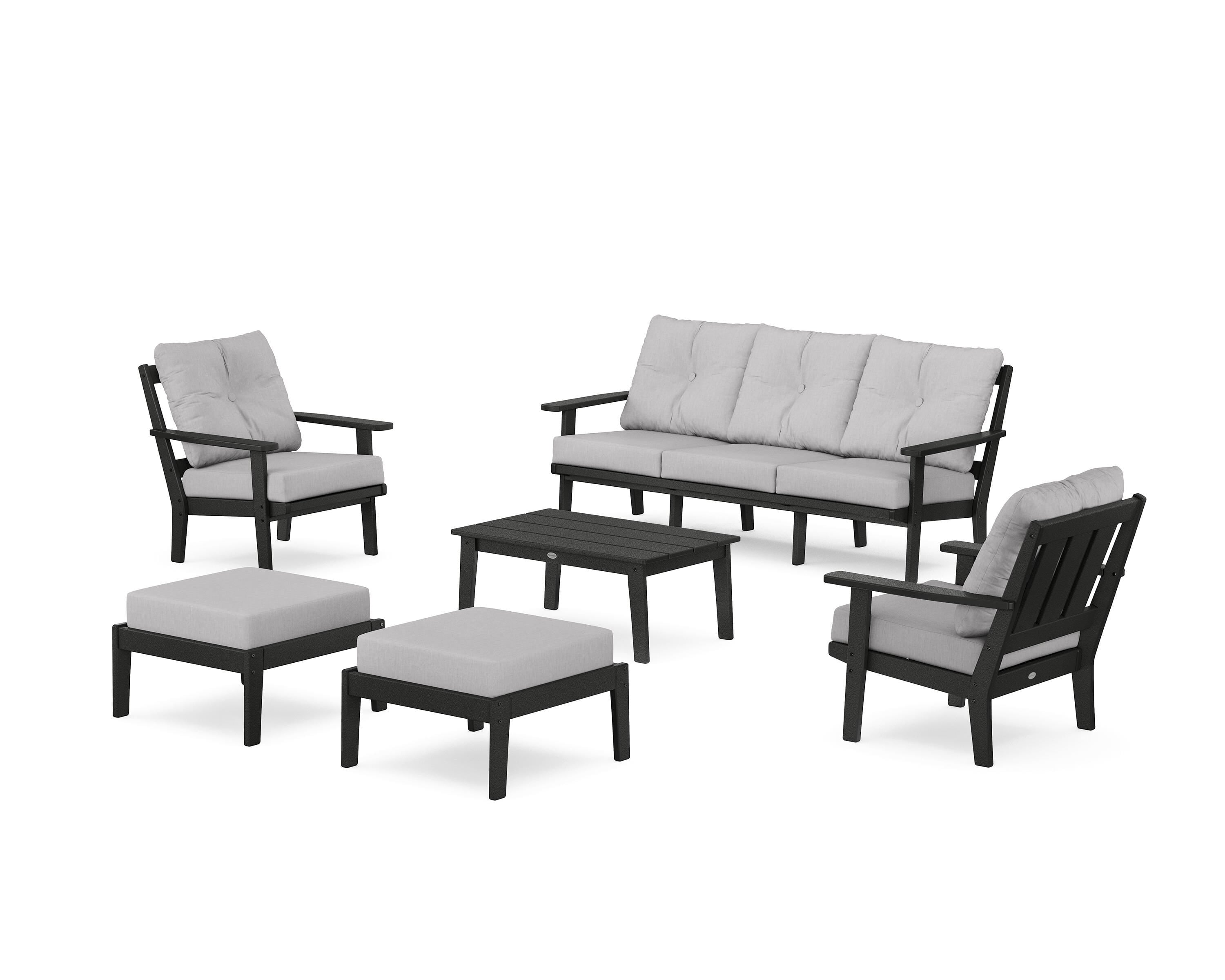 POLYWOOD Oxford 6-Piece Lounge Sofa Set in Black / Granite
